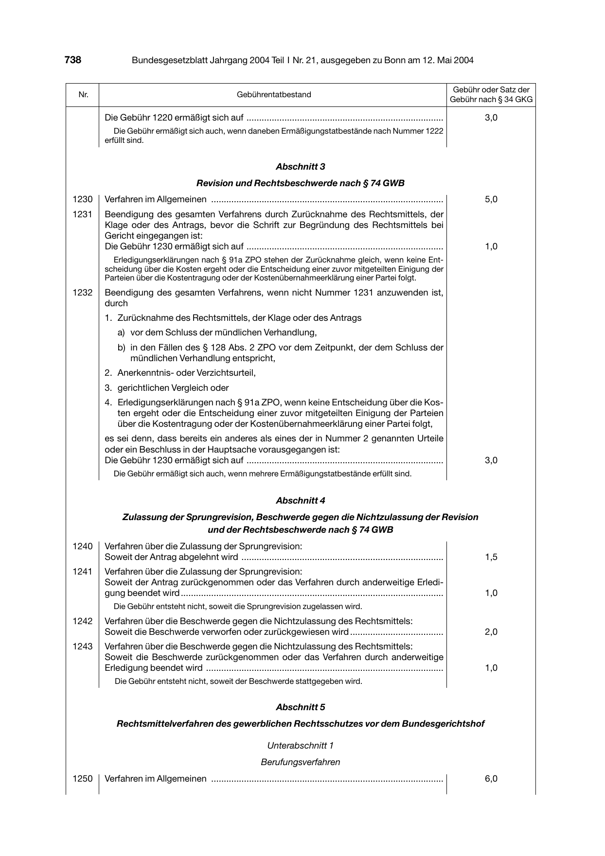 BGBl. 2004, Seite 738 — Originalseite als Abbildung