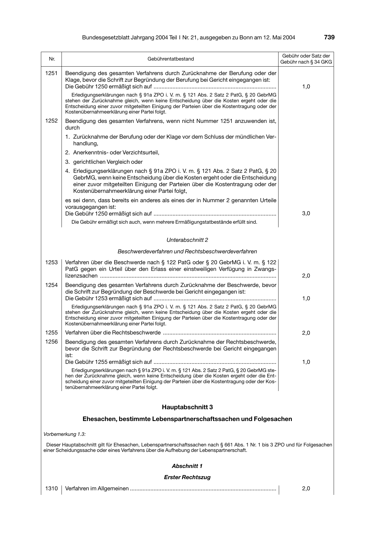 BGBl. 2004, Seite 739 — Originalseite als Abbildung