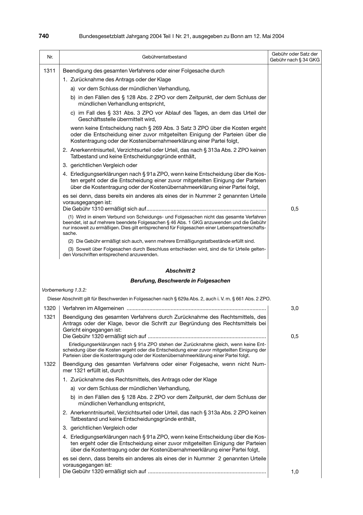 BGBl. 2004, Seite 740 — Originalseite als Abbildung
