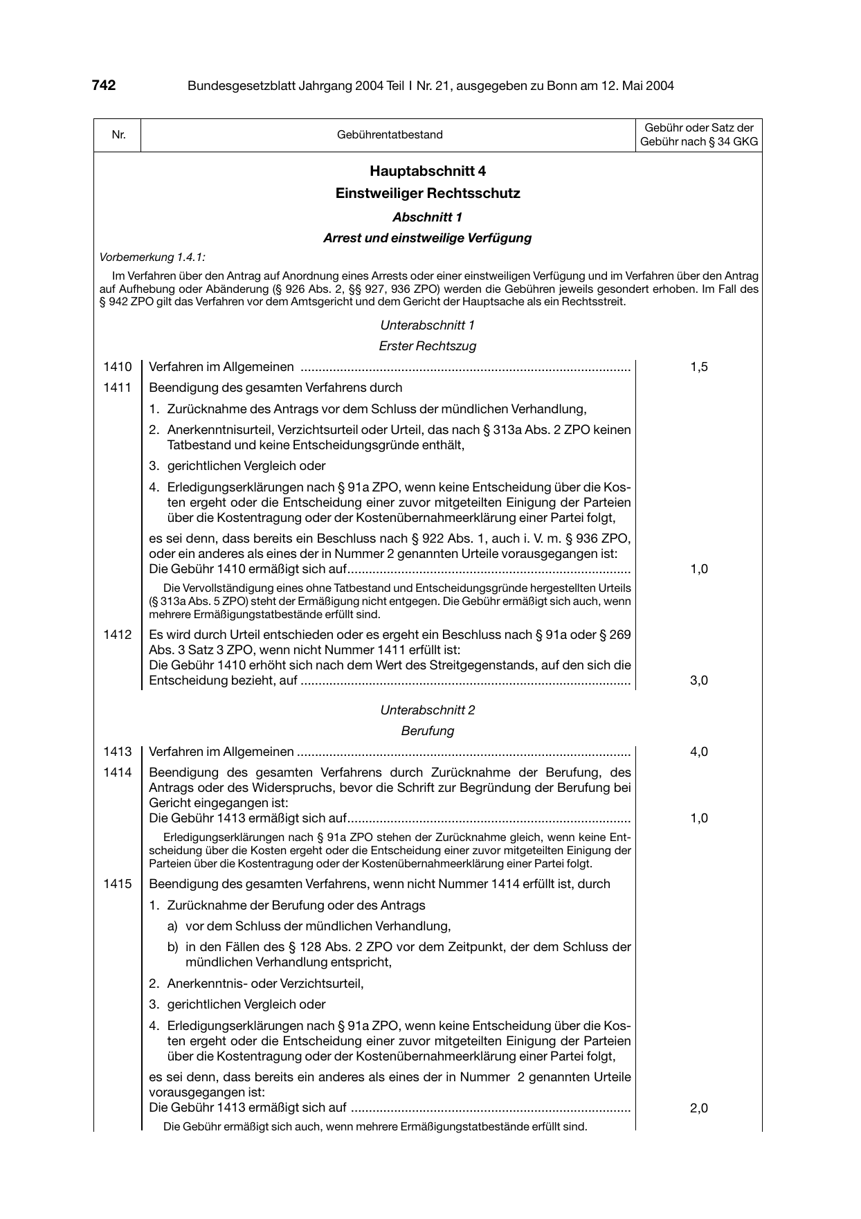 BGBl. 2004, Seite 742 — Originalseite als Abbildung