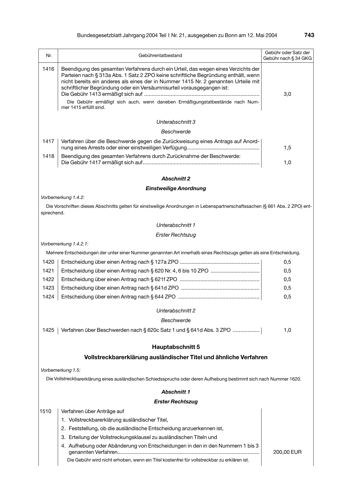 BGBl. 2004, Seite 743 — Originalseite als Abbildung