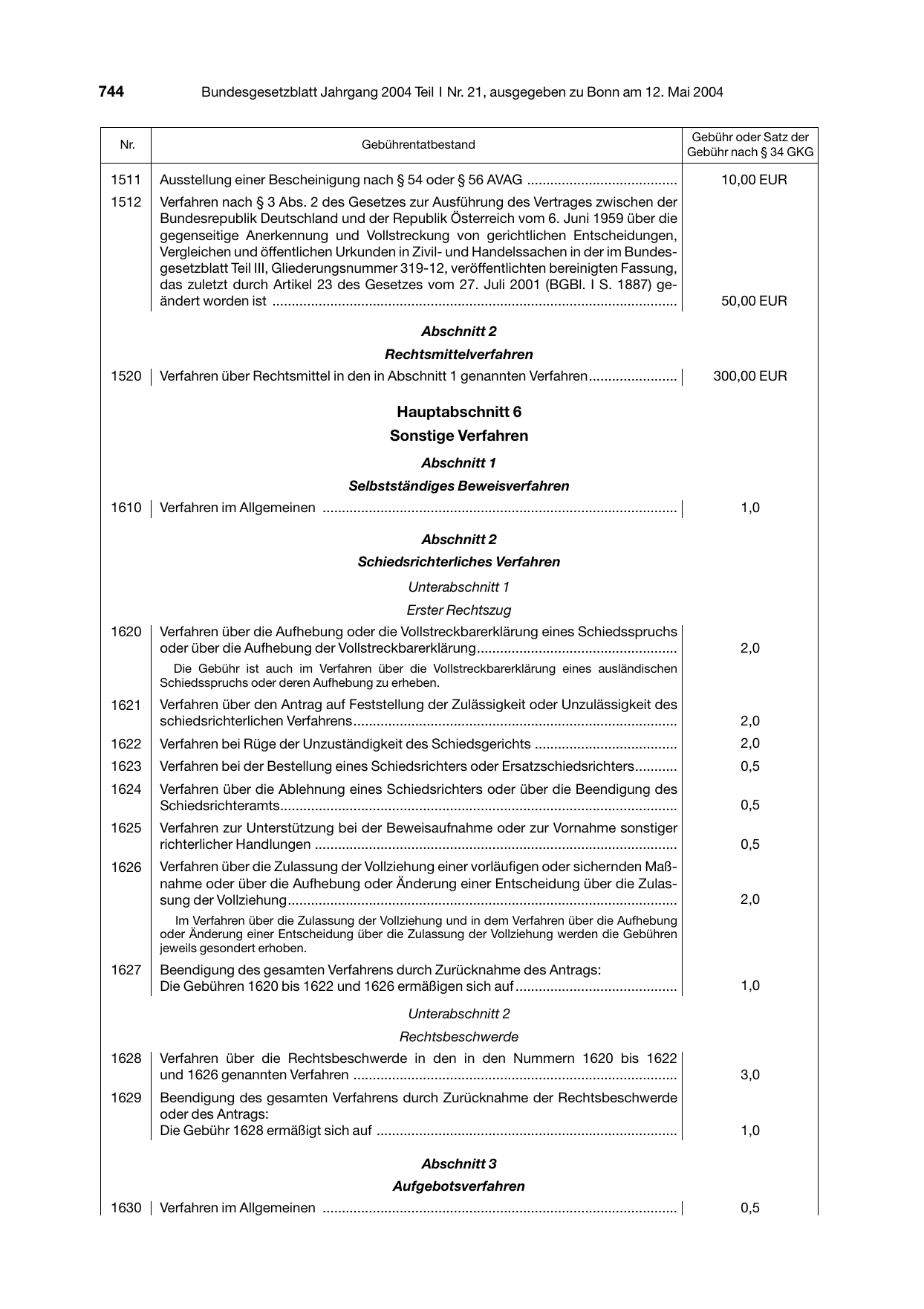 BGBl. 2004, Seite 744 — Originalseite als Abbildung