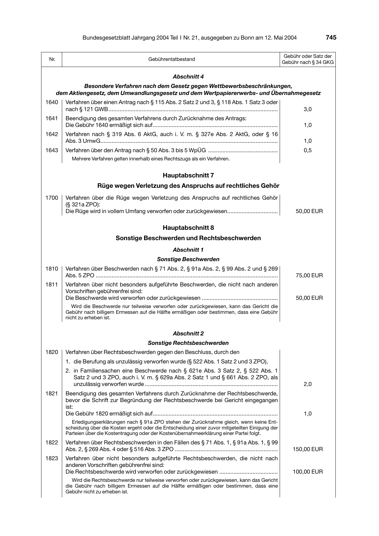 BGBl. 2004, Seite 745 — Originalseite als Abbildung