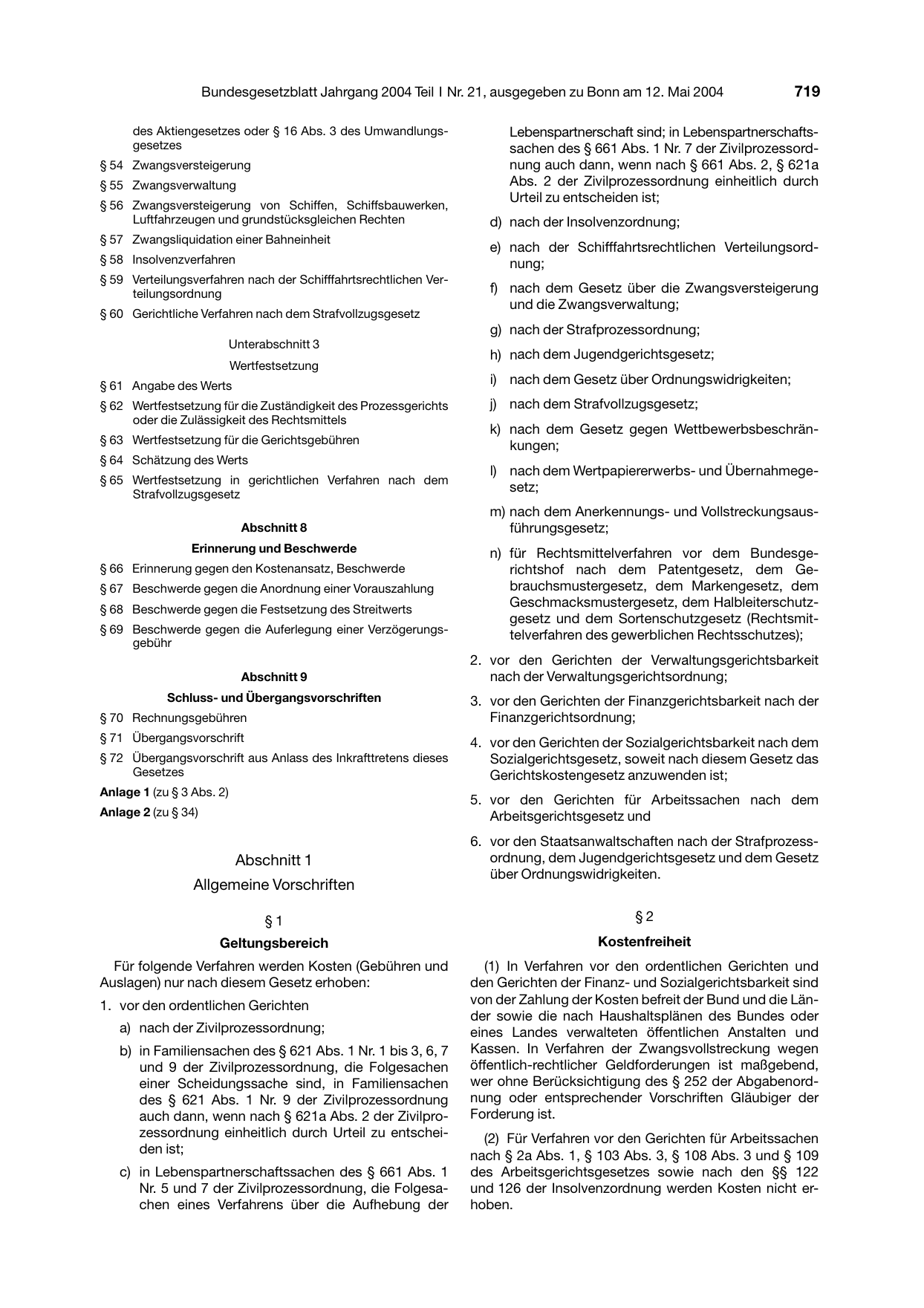 BGBl. 2004, Seite 719 — Originalseite als Abbildung