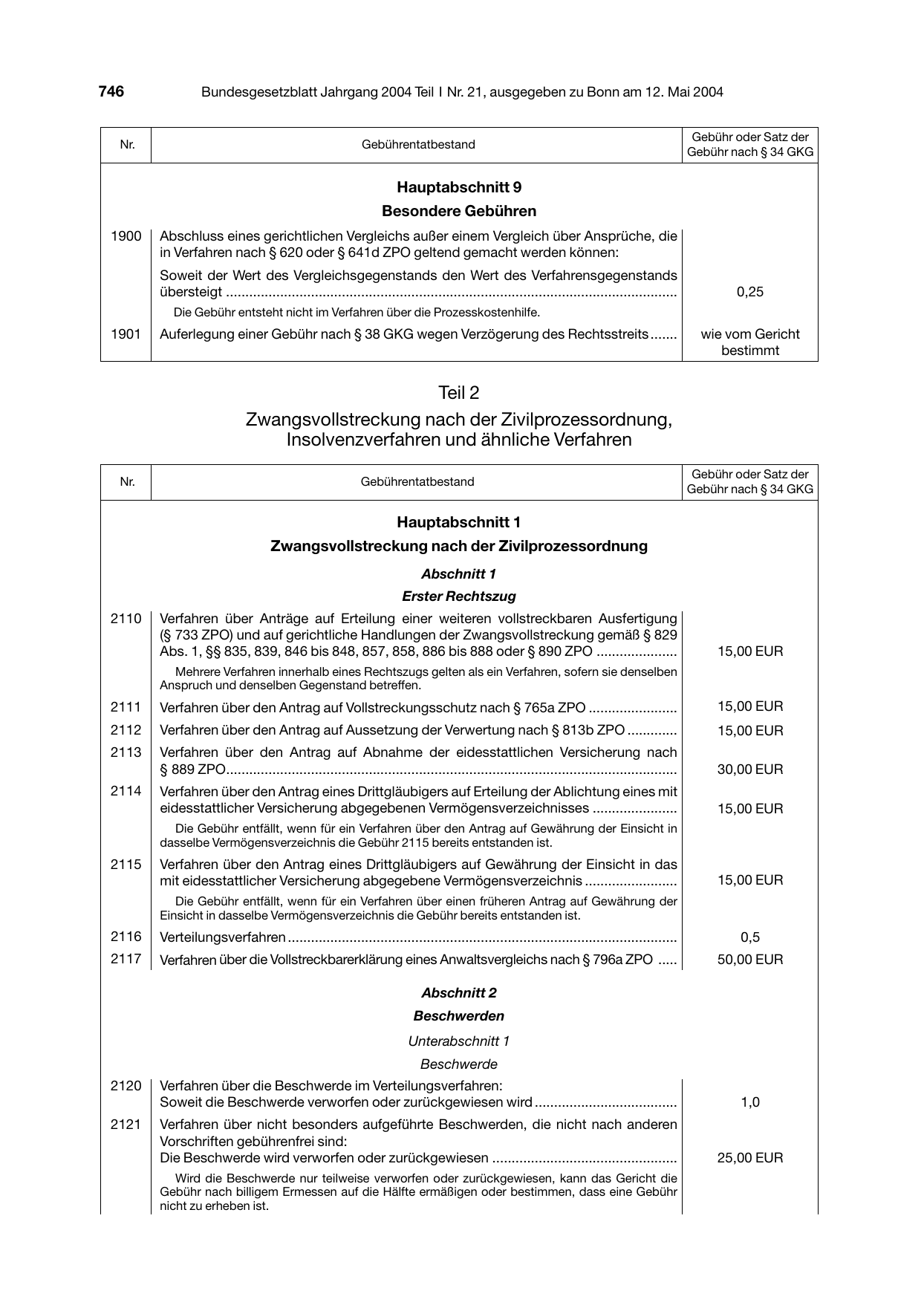 BGBl. 2004, Seite 746 — Originalseite als Abbildung