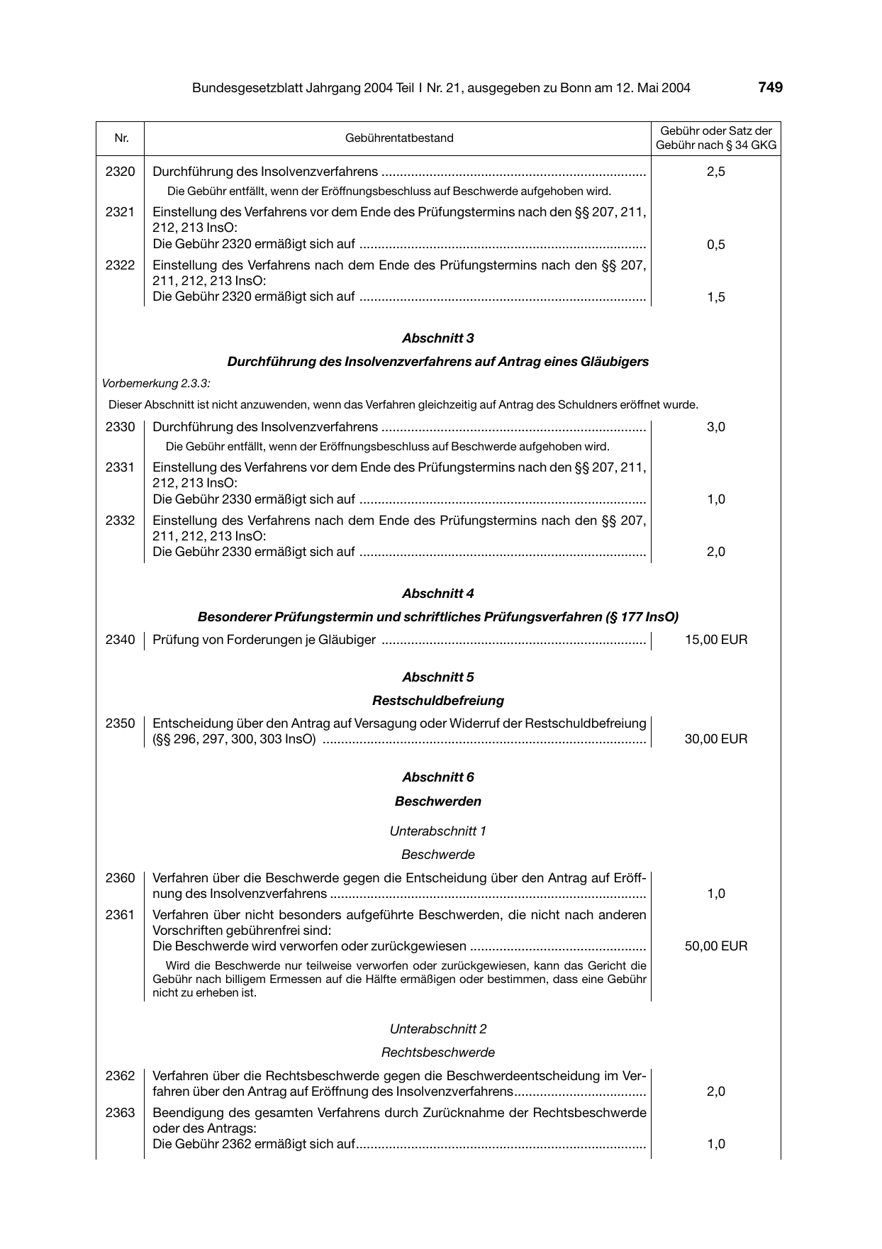 BGBl. 2004, Seite 749 — Originalseite als Abbildung