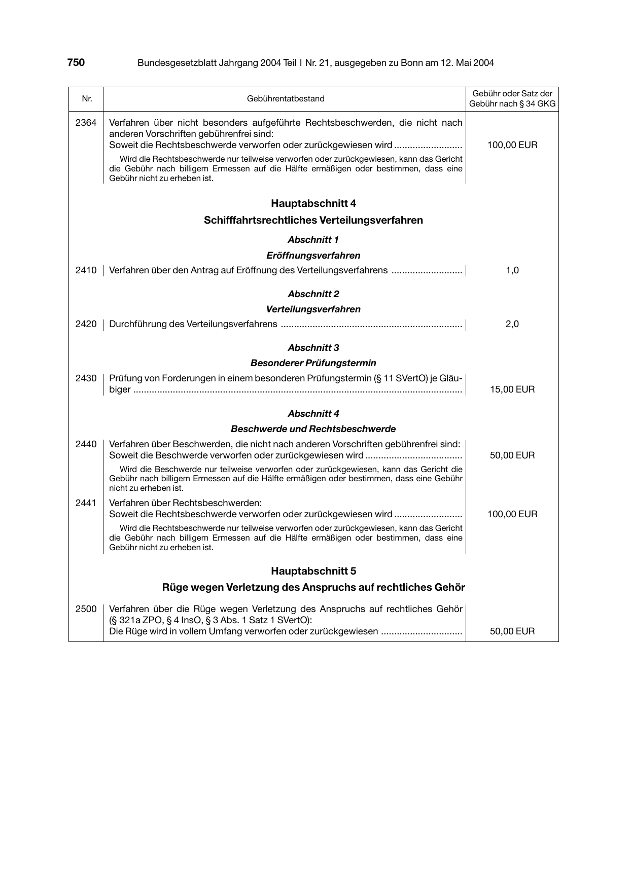 BGBl. 2004, Seite 750 — Originalseite als Abbildung