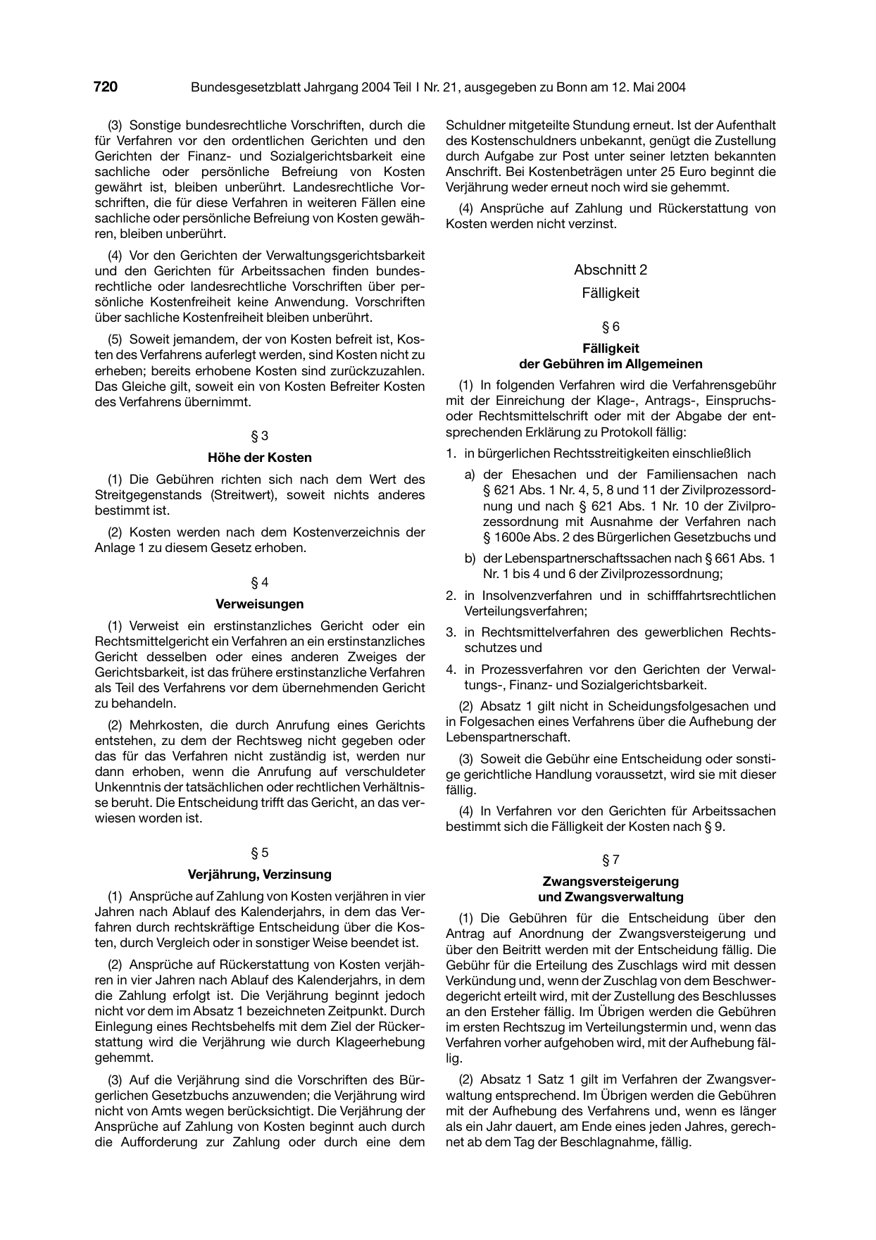 BGBl. 2004, Seite 720 — Originalseite als Abbildung