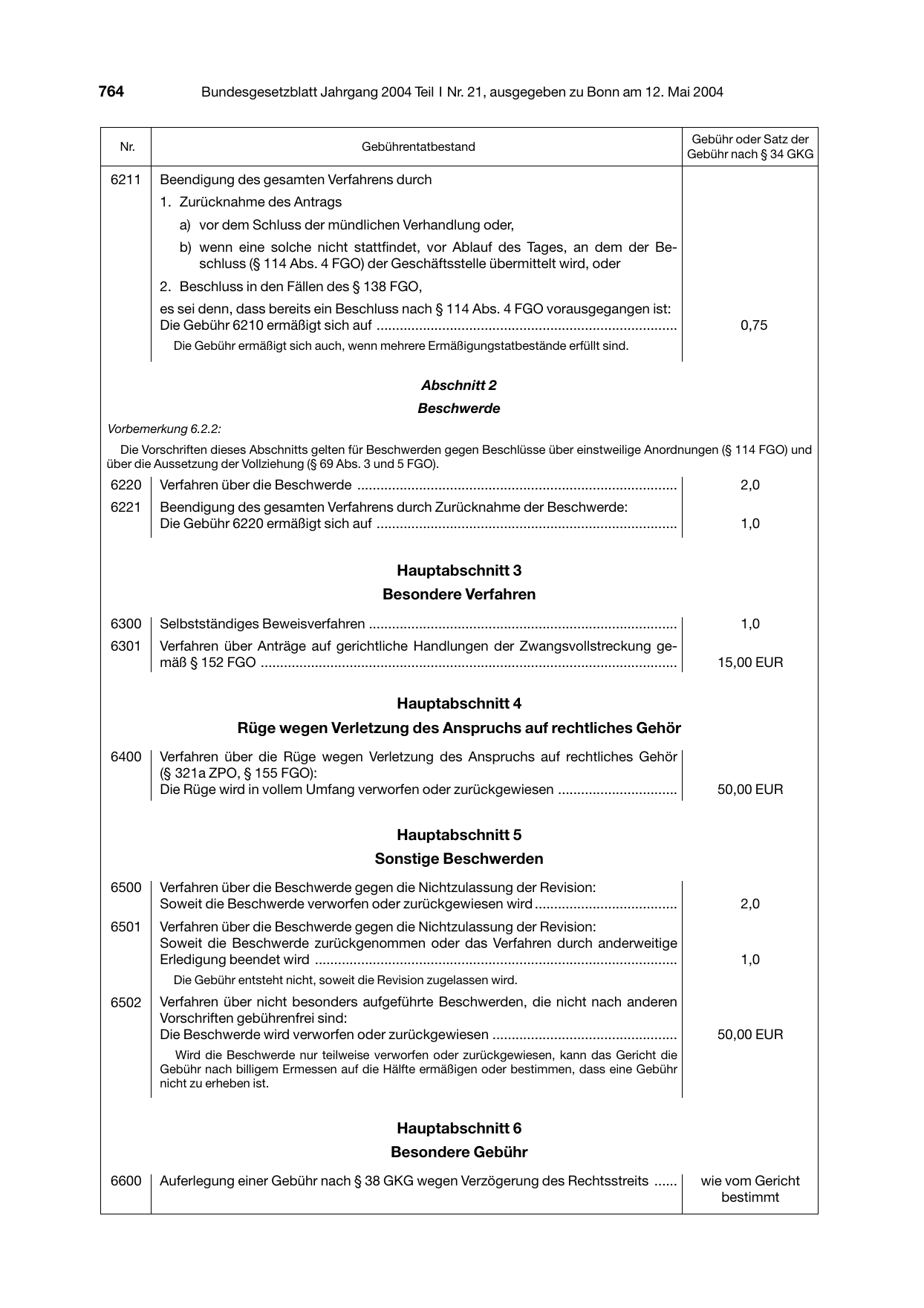 BGBl. 2004, Seite 764 — Originalseite als Abbildung