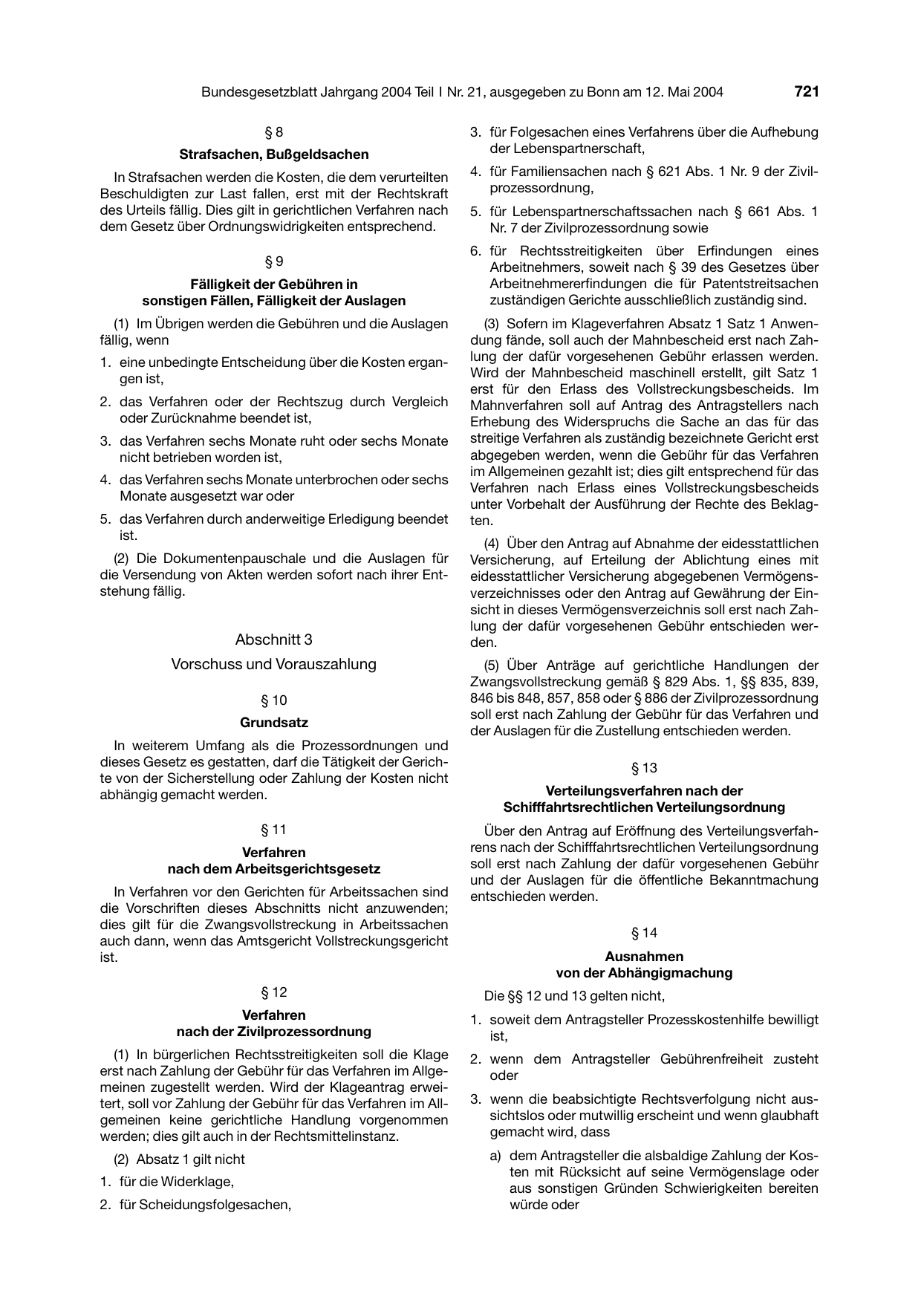 BGBl. 2004, Seite 721 — Originalseite als Abbildung