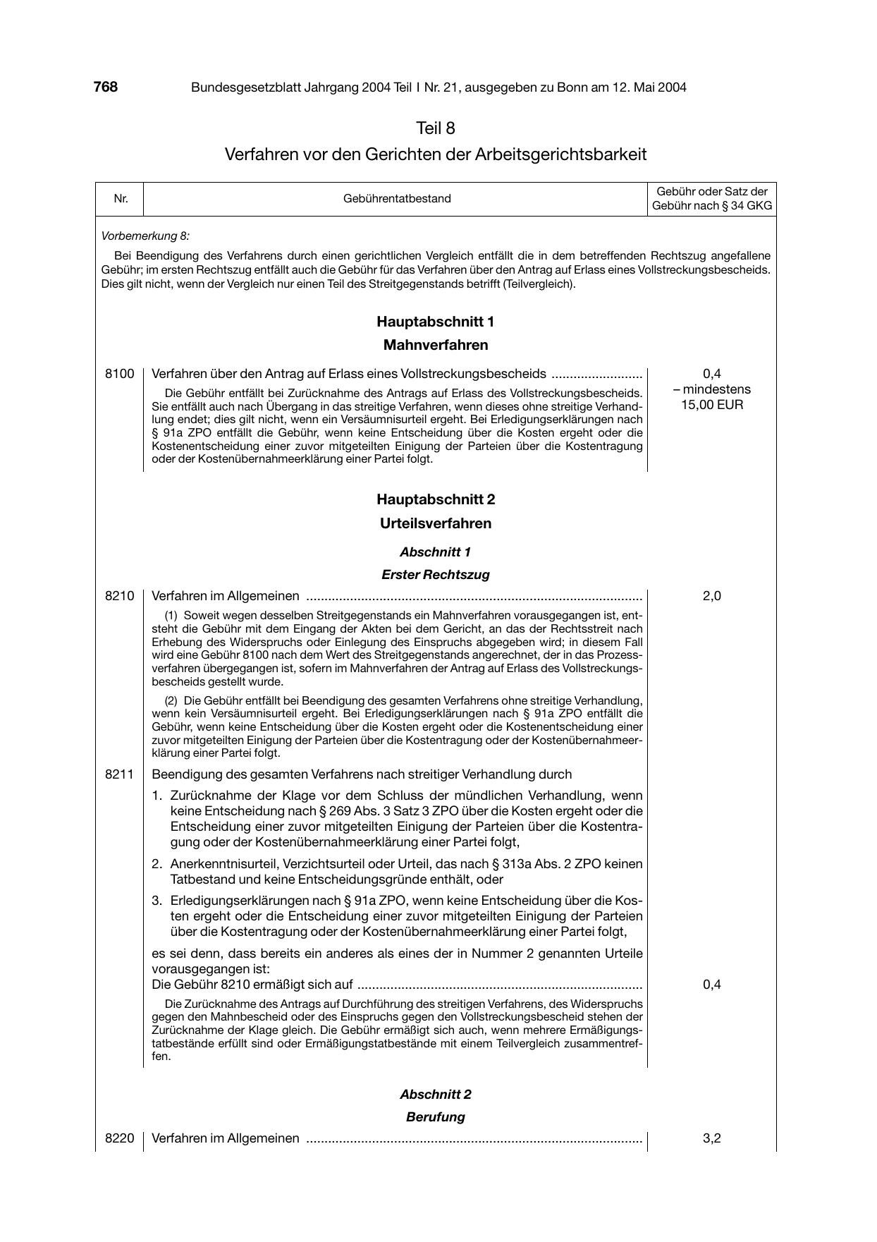 BGBl. 2004, Seite 768 — Originalseite als Abbildung