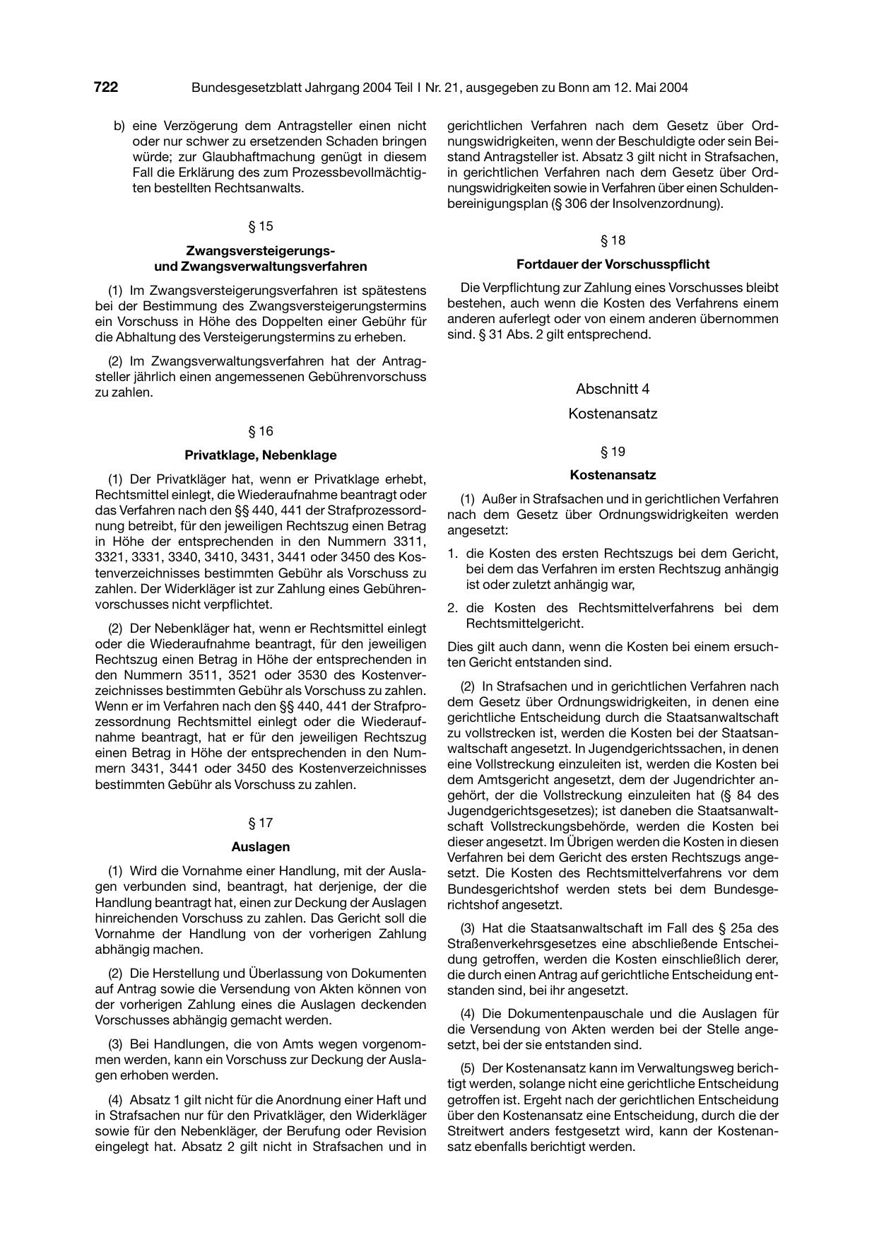 BGBl. 2004, Seite 722 — Originalseite als Abbildung