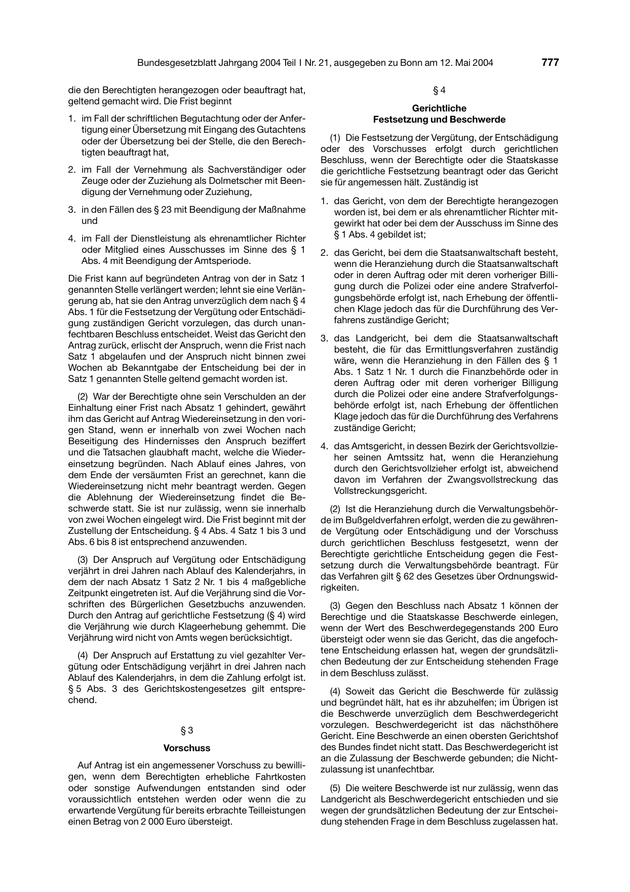 BGBl. 2004, Seite 777 — Originalseite als Abbildung