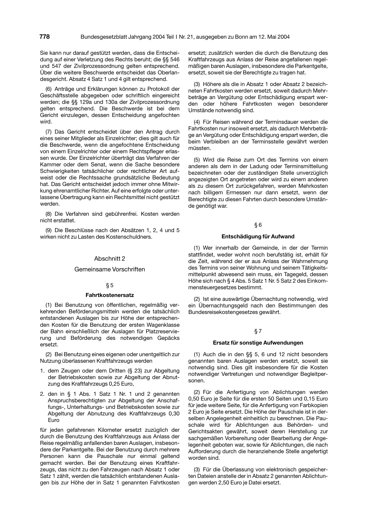 BGBl. 2004, Seite 778 — Originalseite als Abbildung