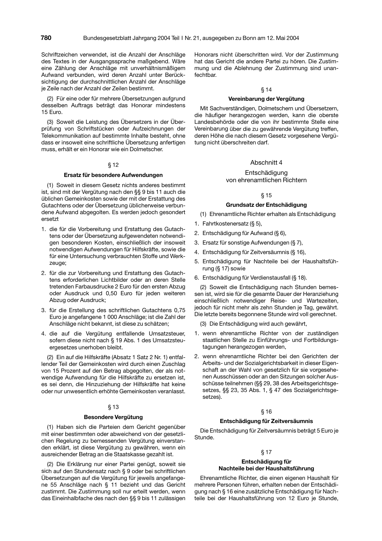 BGBl. 2004, Seite 780 — Originalseite als Abbildung