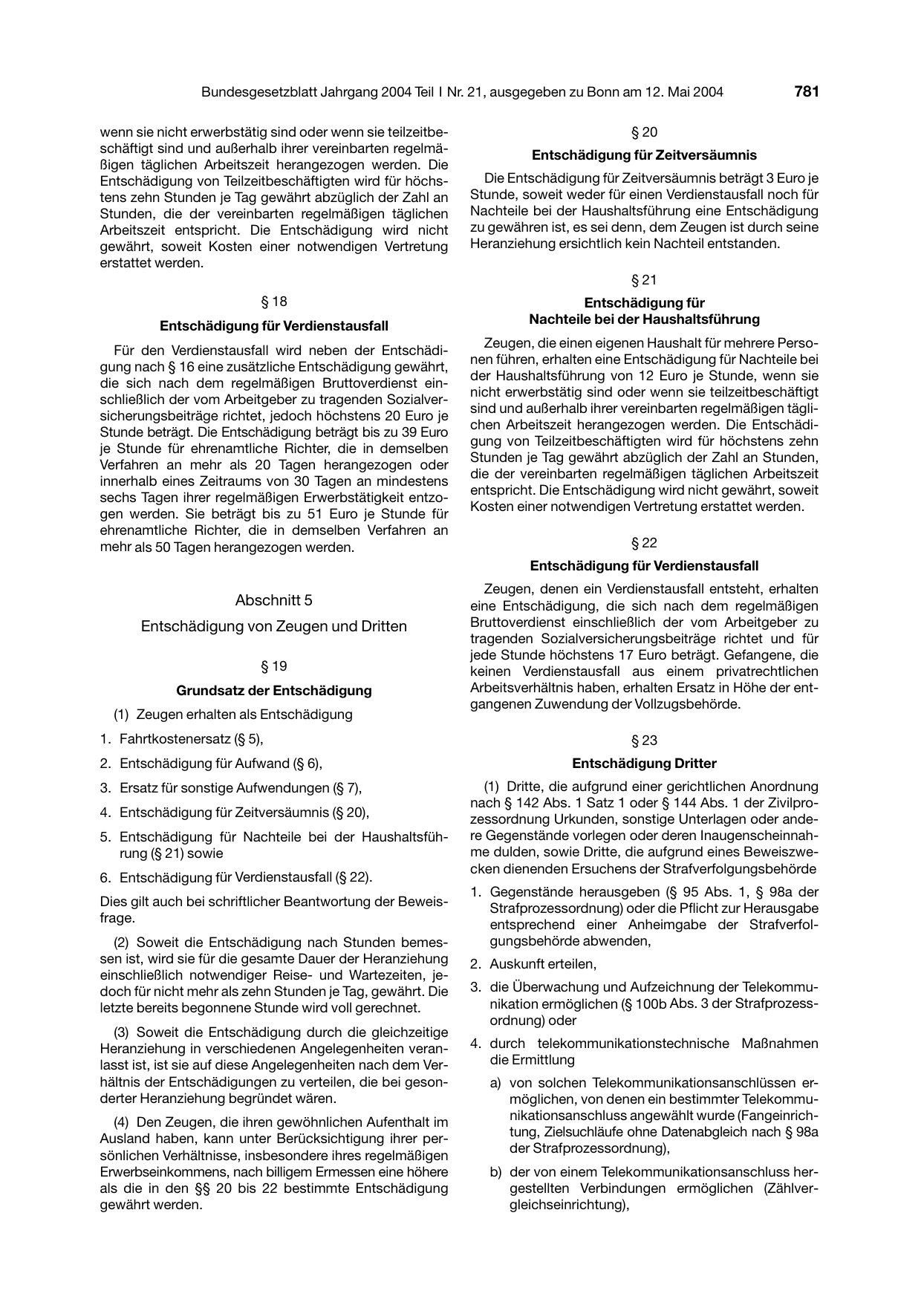 BGBl. 2004, Seite 781 — Originalseite als Abbildung