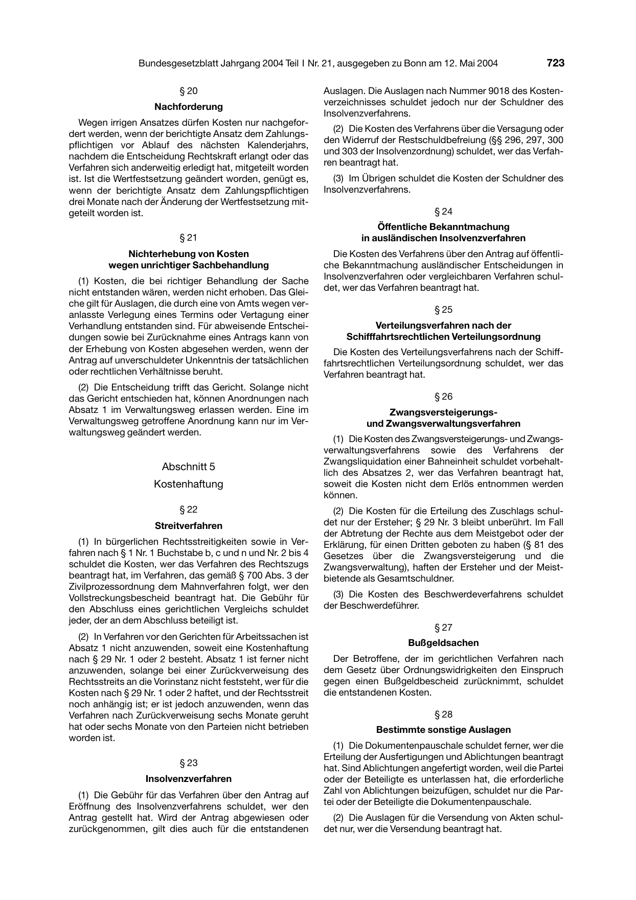 BGBl. 2004, Seite 723 — Originalseite als Abbildung
