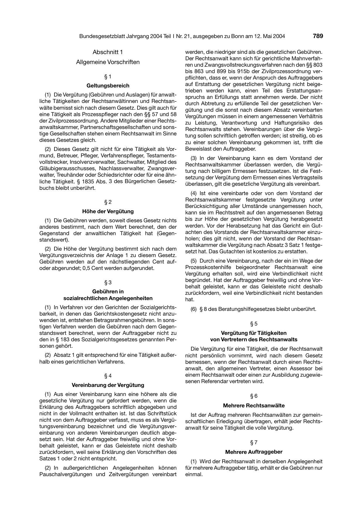 BGBl. 2004, Seite 789 — Originalseite als Abbildung