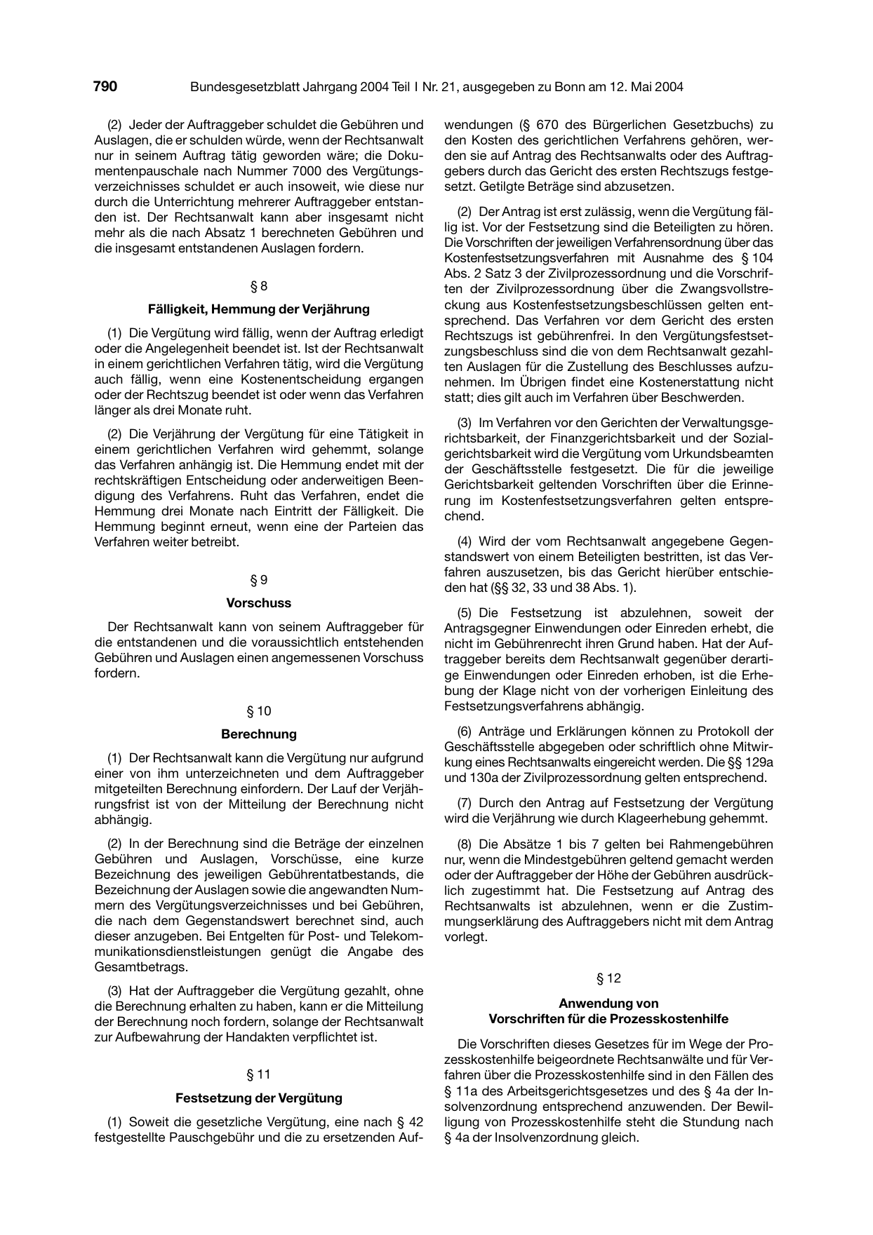 BGBl. 2004, Seite 790 — Originalseite als Abbildung