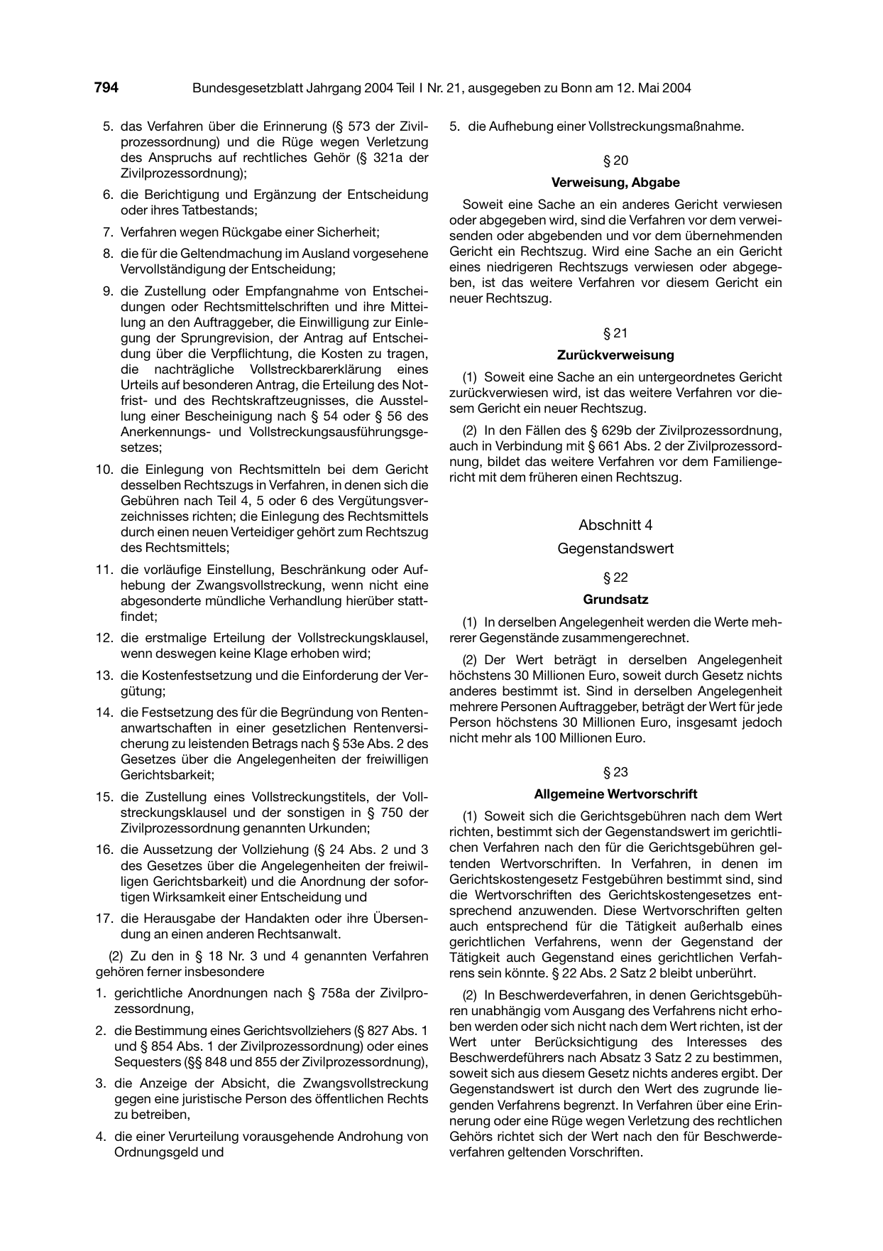 BGBl. 2004, Seite 794 — Originalseite als Abbildung