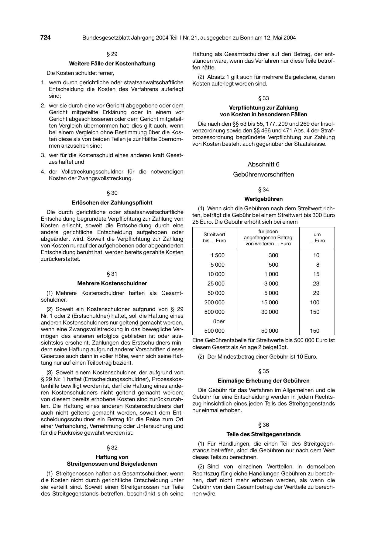 BGBl. 2004, Seite 724 — Originalseite als Abbildung
