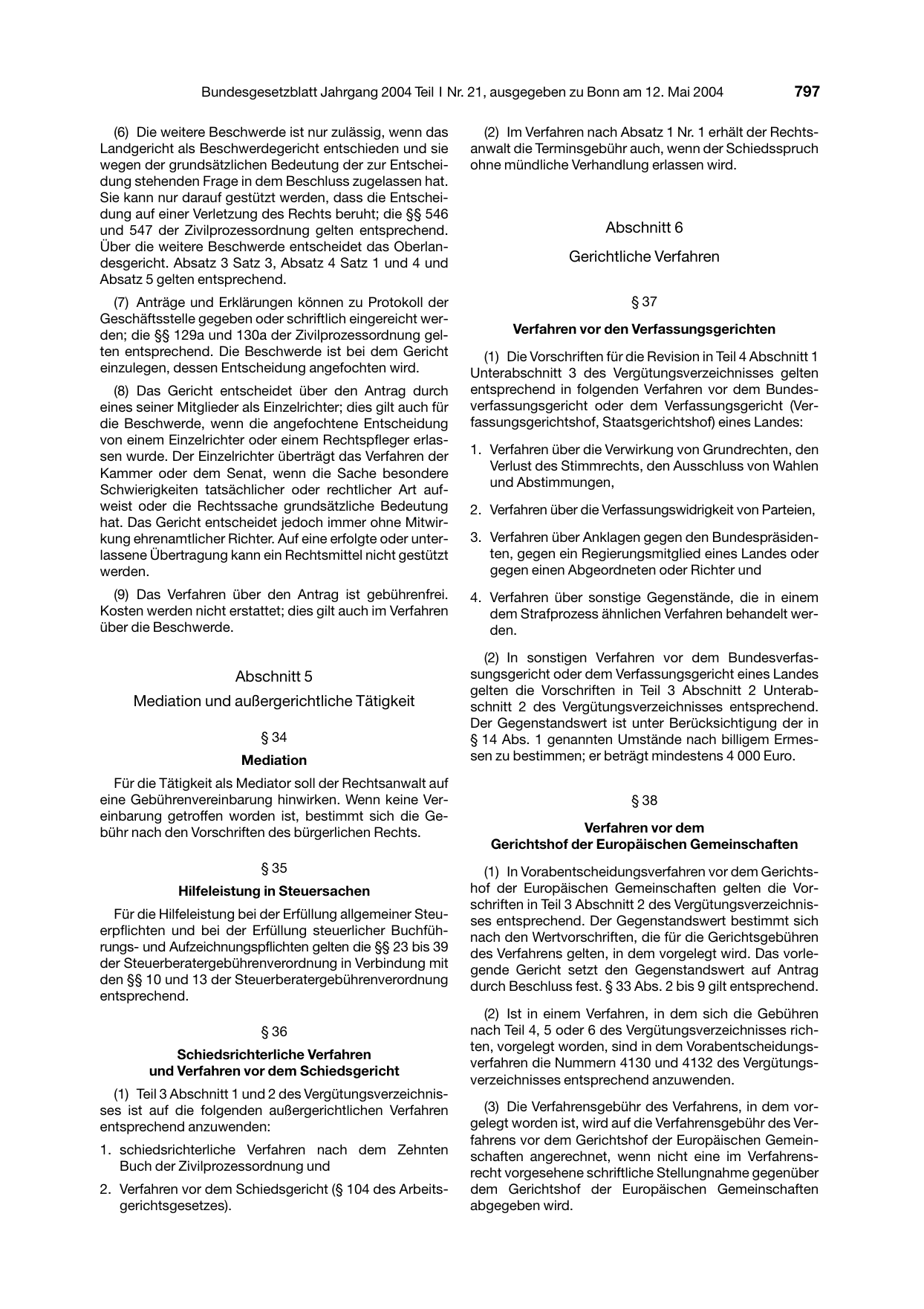 BGBl. 2004, Seite 797 — Originalseite als Abbildung