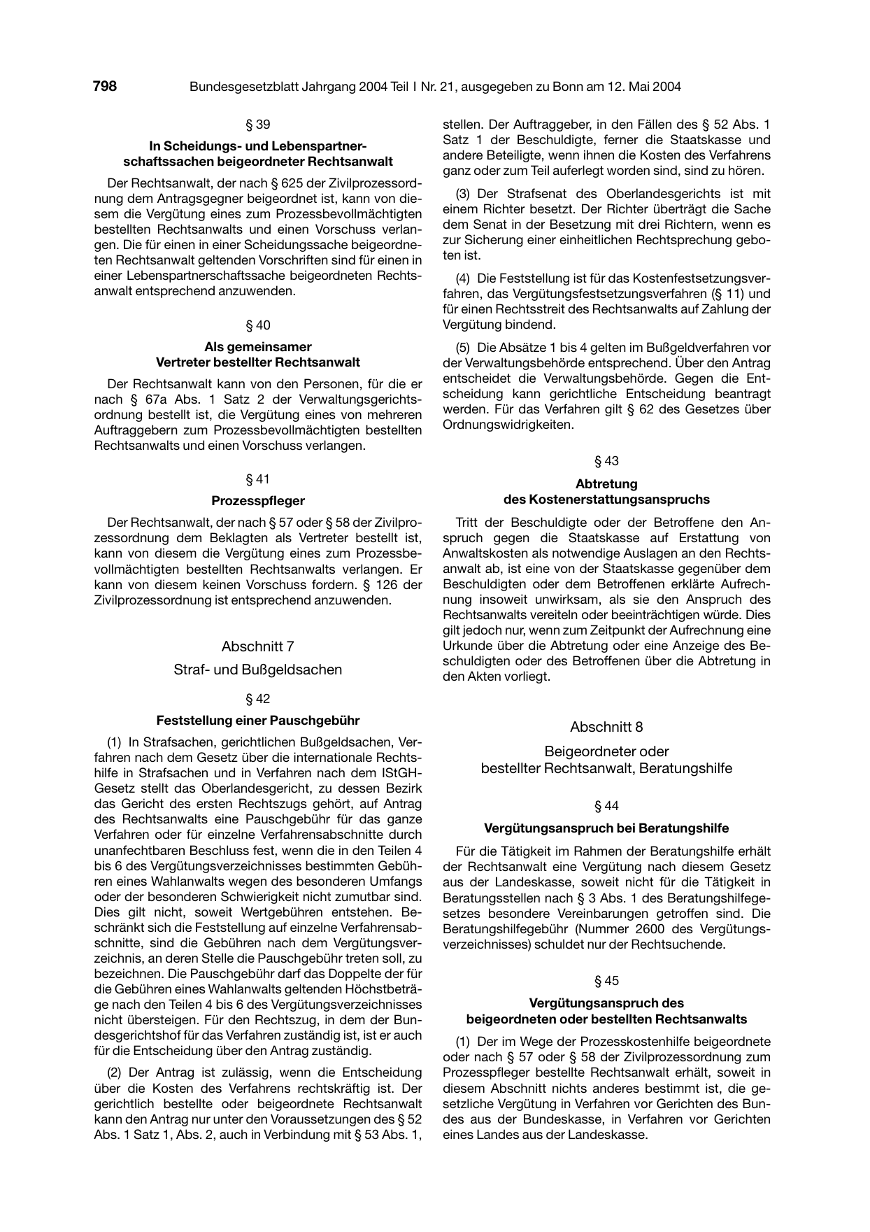 BGBl. 2004, Seite 798 — Originalseite als Abbildung