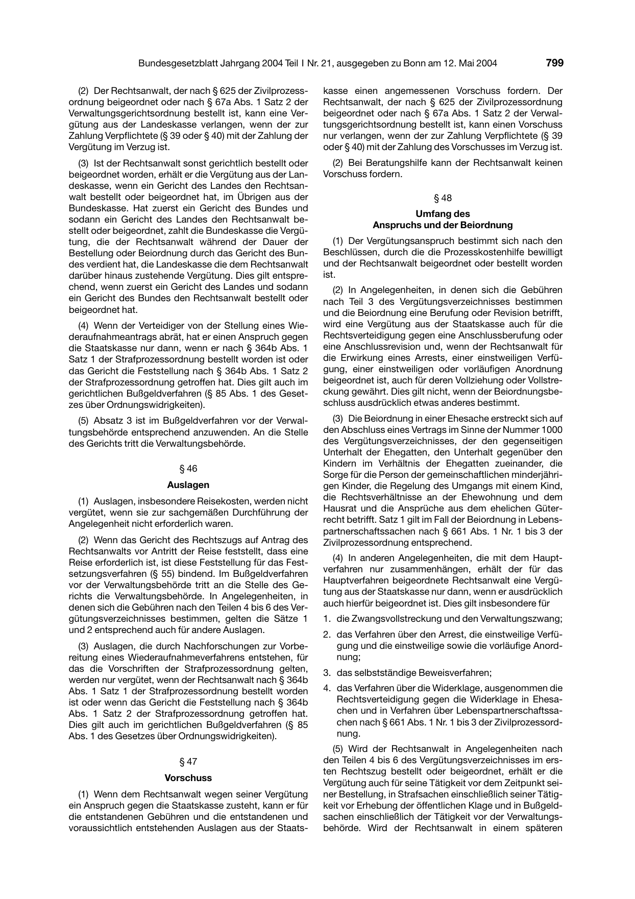 BGBl. 2004, Seite 799 — Originalseite als Abbildung