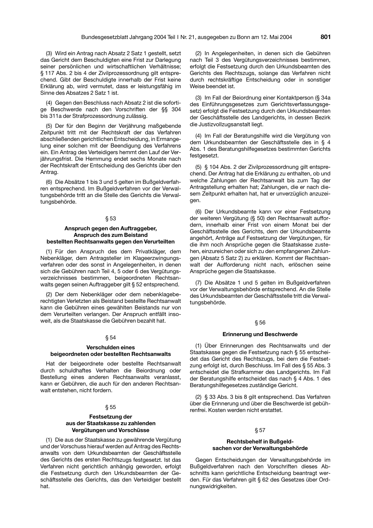 BGBl. 2004, Seite 801 — Originalseite als Abbildung
