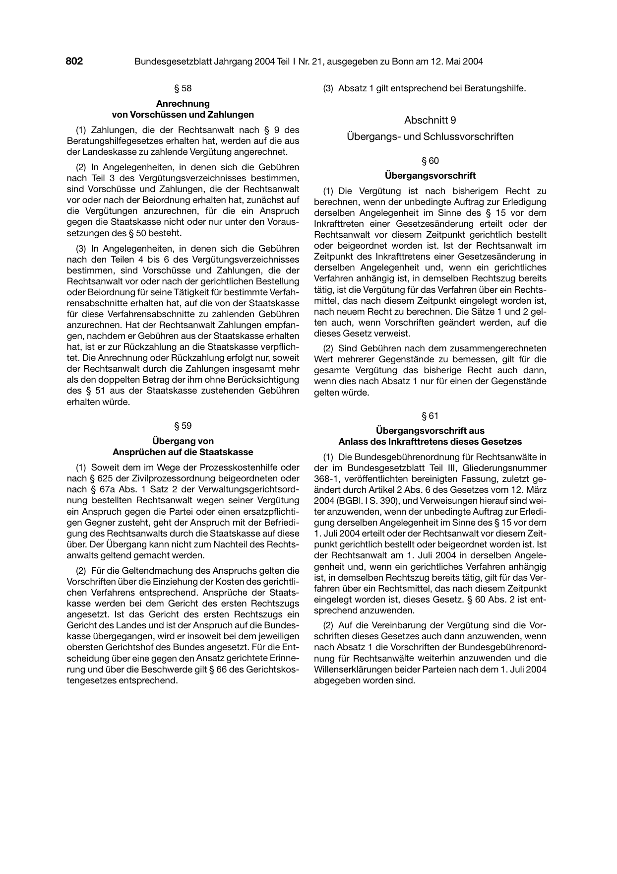 BGBl. 2004, Seite 802 — Originalseite als Abbildung