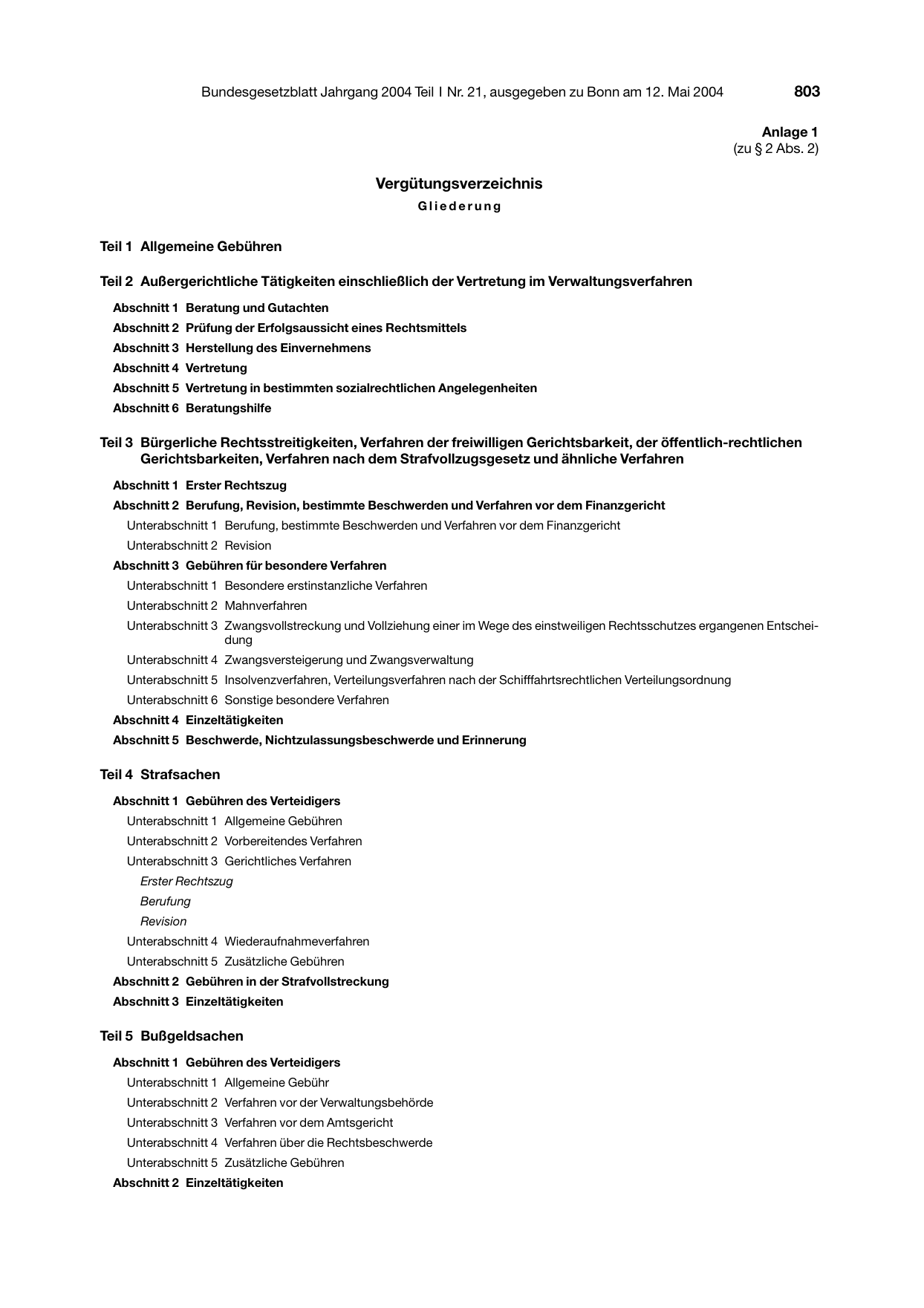 BGBl. 2004, Seite 803 — Originalseite als Abbildung