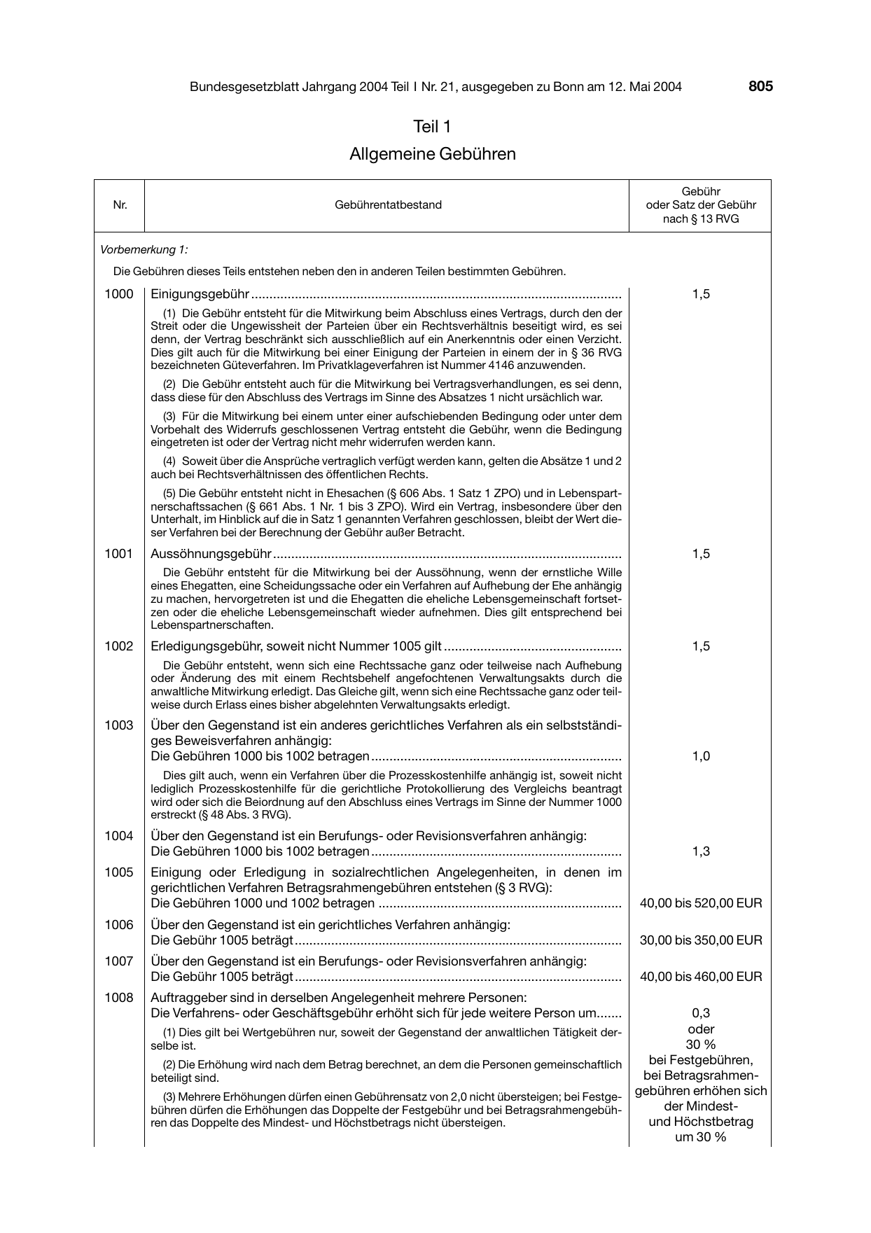 BGBl. 2004, Seite 805 — Originalseite als Abbildung