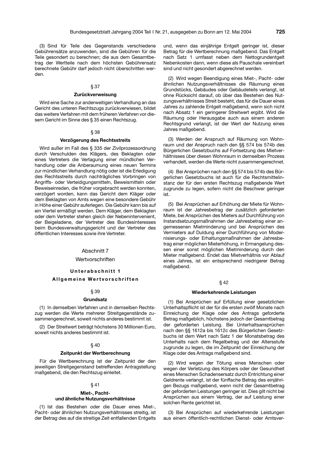 BGBl. 2004, Seite 725 — Originalseite als Abbildung