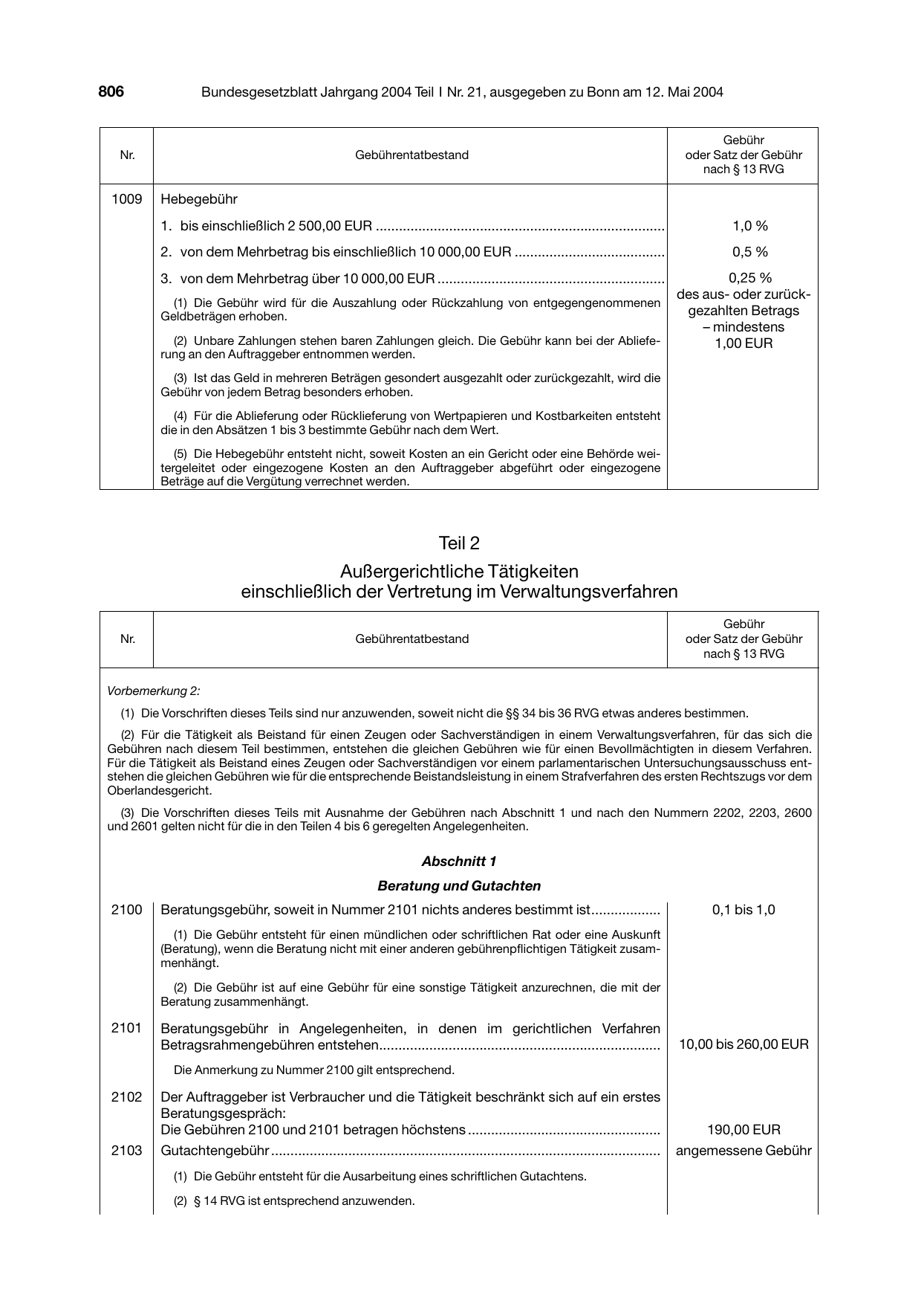 BGBl. 2004, Seite 806 — Originalseite als Abbildung