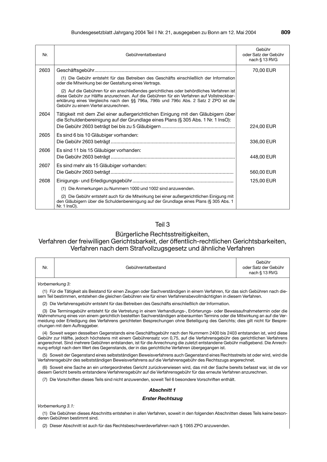 BGBl. 2004, Seite 809 — Originalseite als Abbildung
