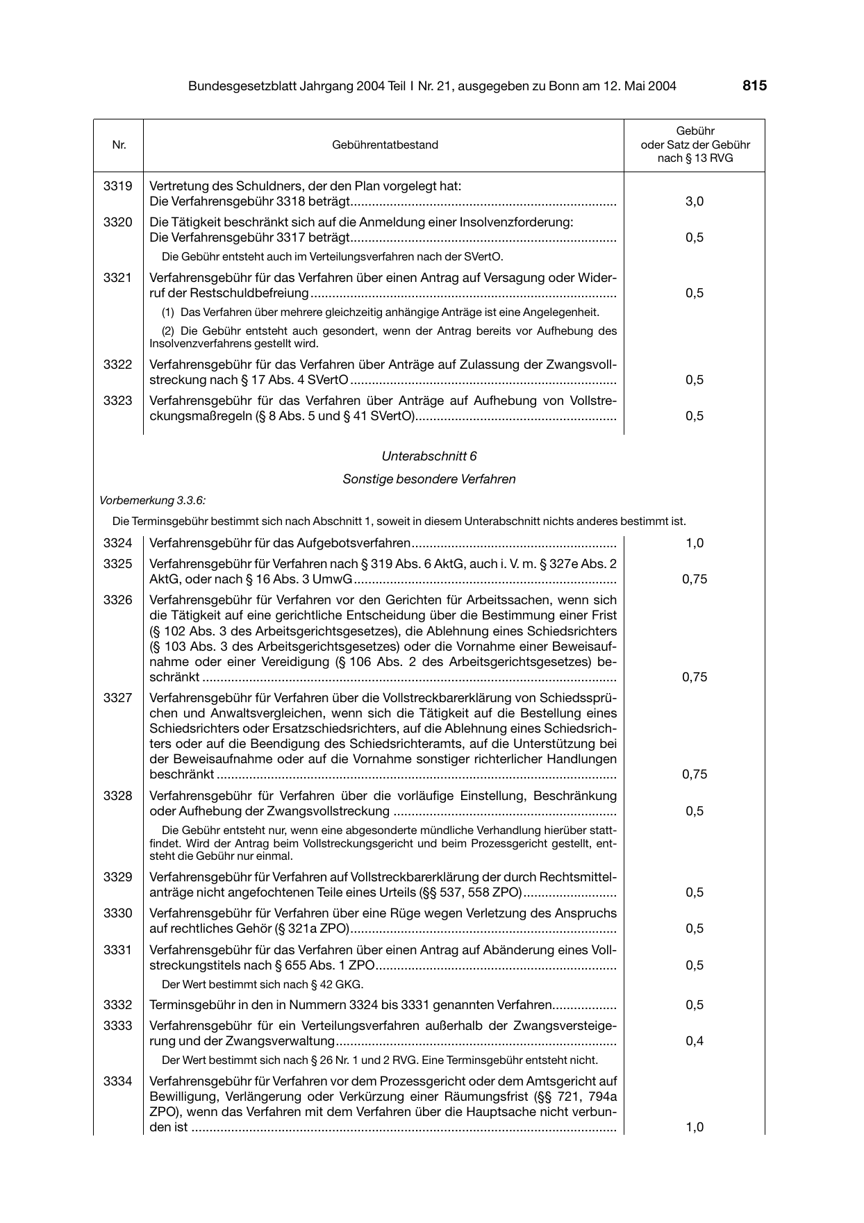 BGBl. 2004, Seite 815 — Originalseite als Abbildung