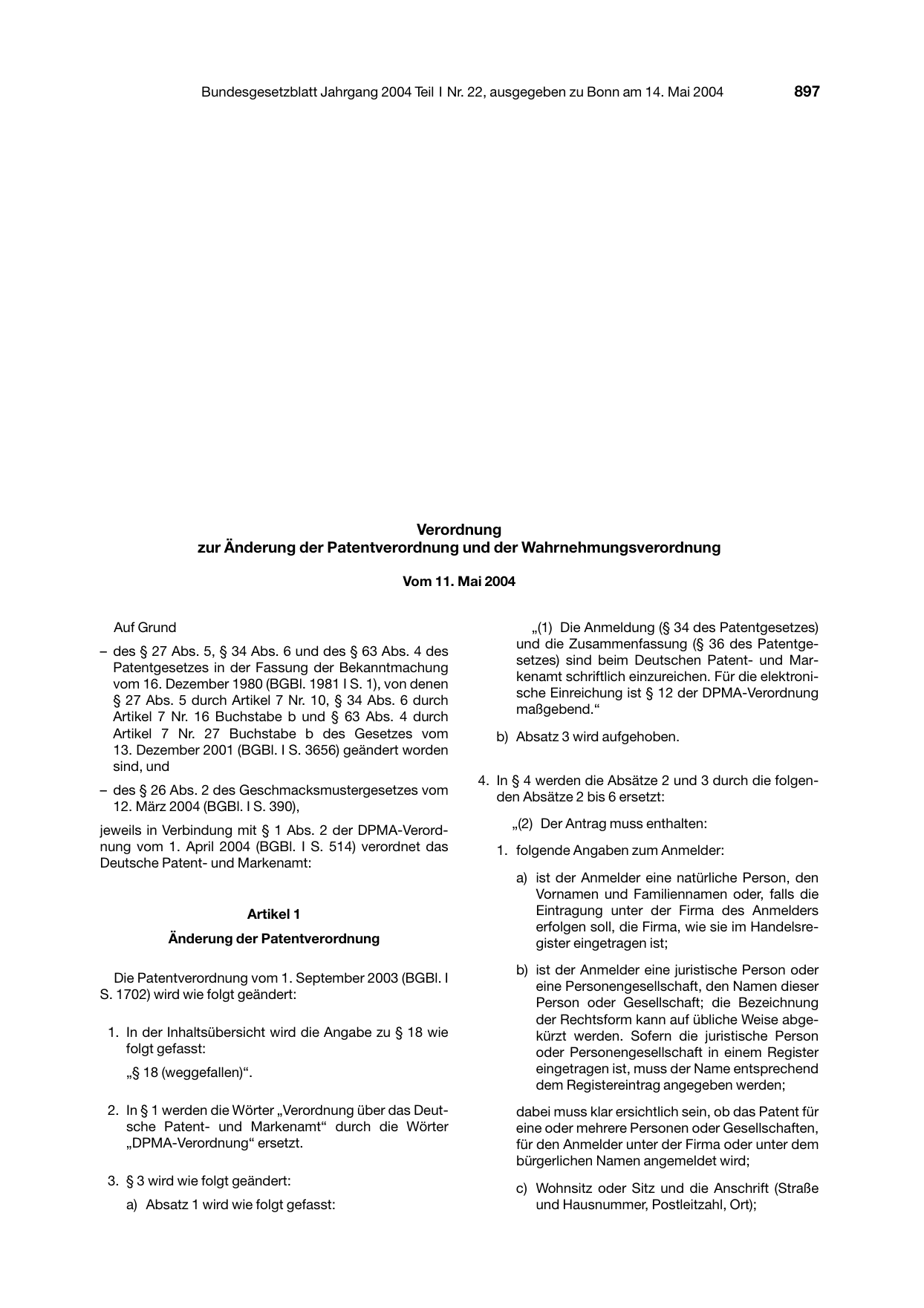 BGBl. 2004, Seite 897 — Originalseite als Abbildung