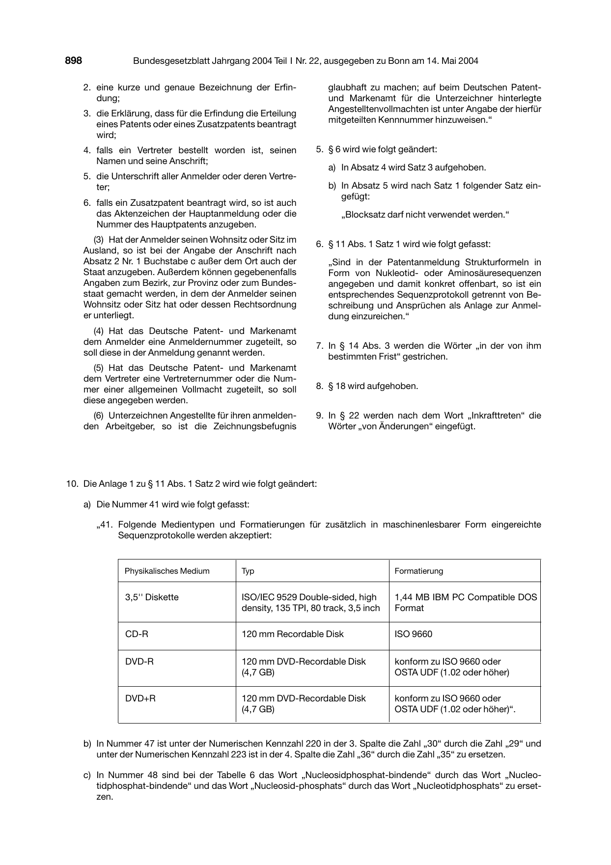 BGBl. 2004, Seite 898 — Originalseite als Abbildung