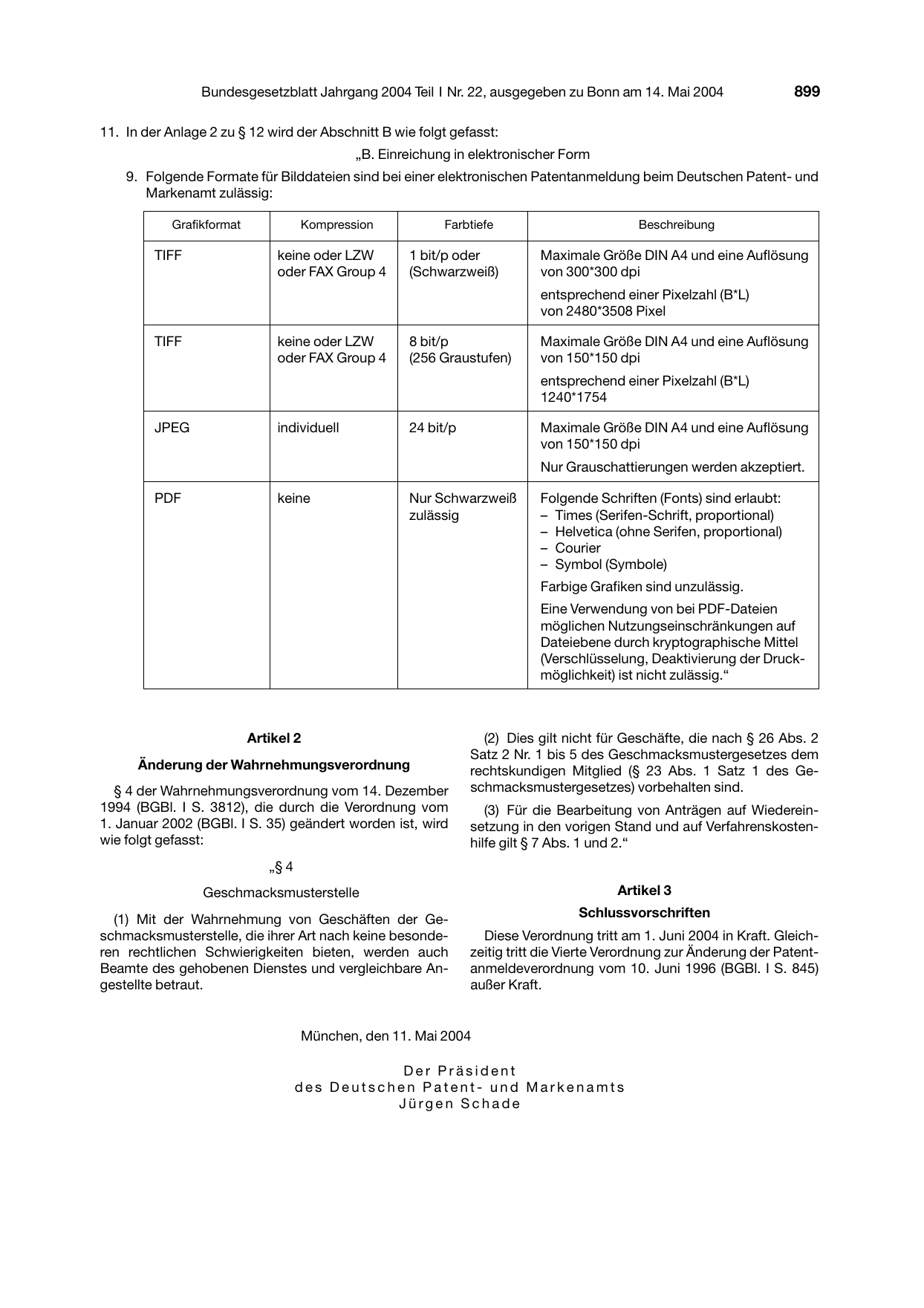 BGBl. 2004, Seite 899 — Originalseite als Abbildung