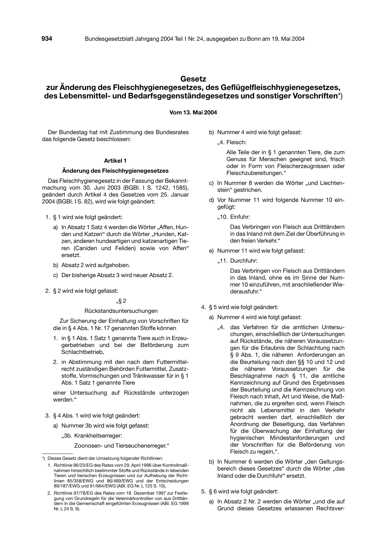 BGBl. 2004, Seite 934 — Originalseite als Abbildung