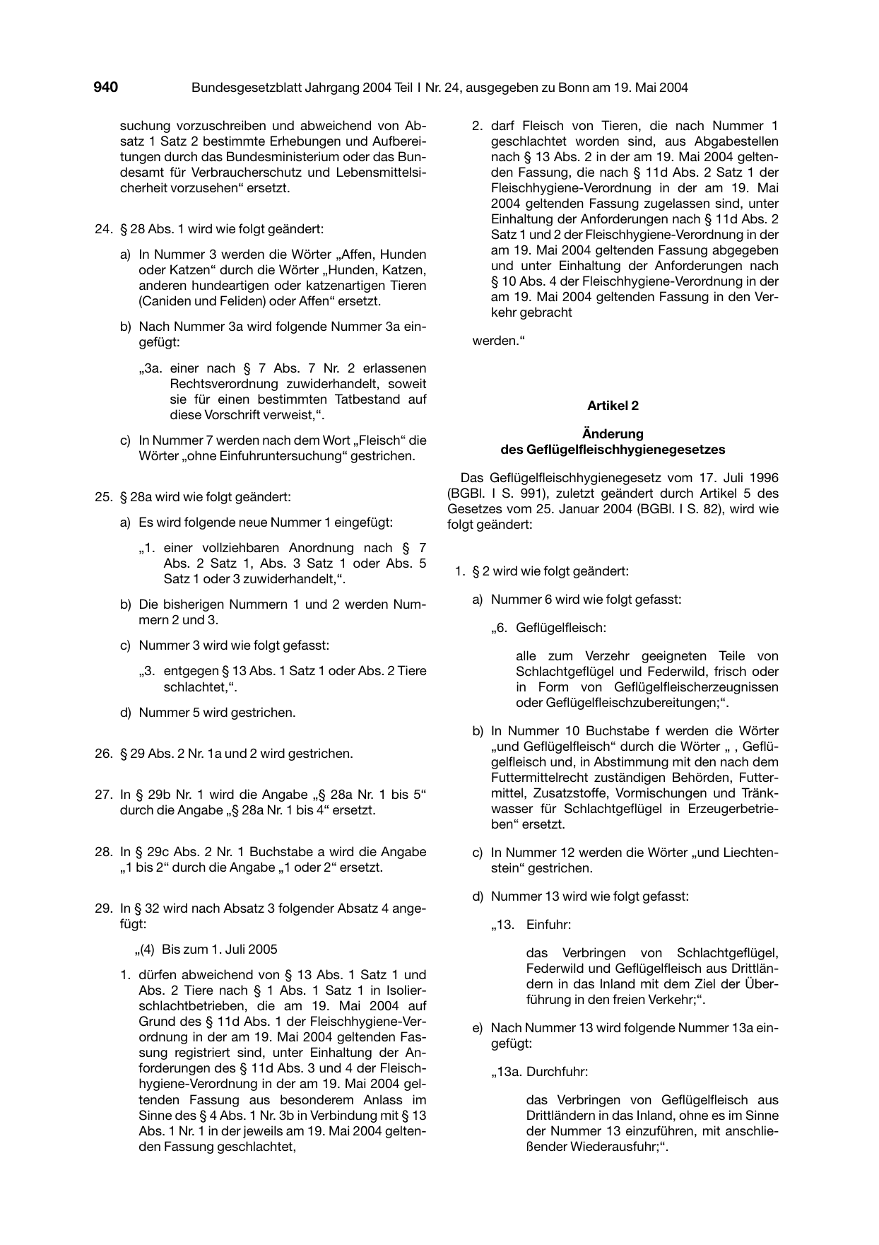 BGBl. 2004, Seite 940 — Originalseite als Abbildung