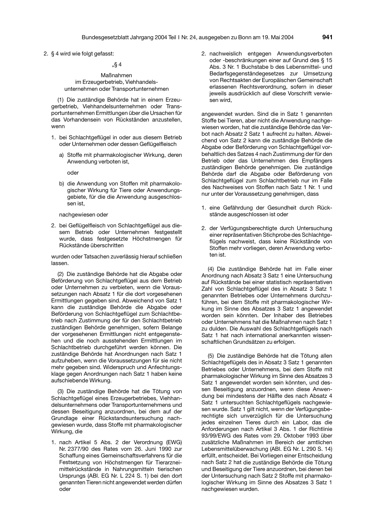 BGBl. 2004, Seite 941 — Originalseite als Abbildung