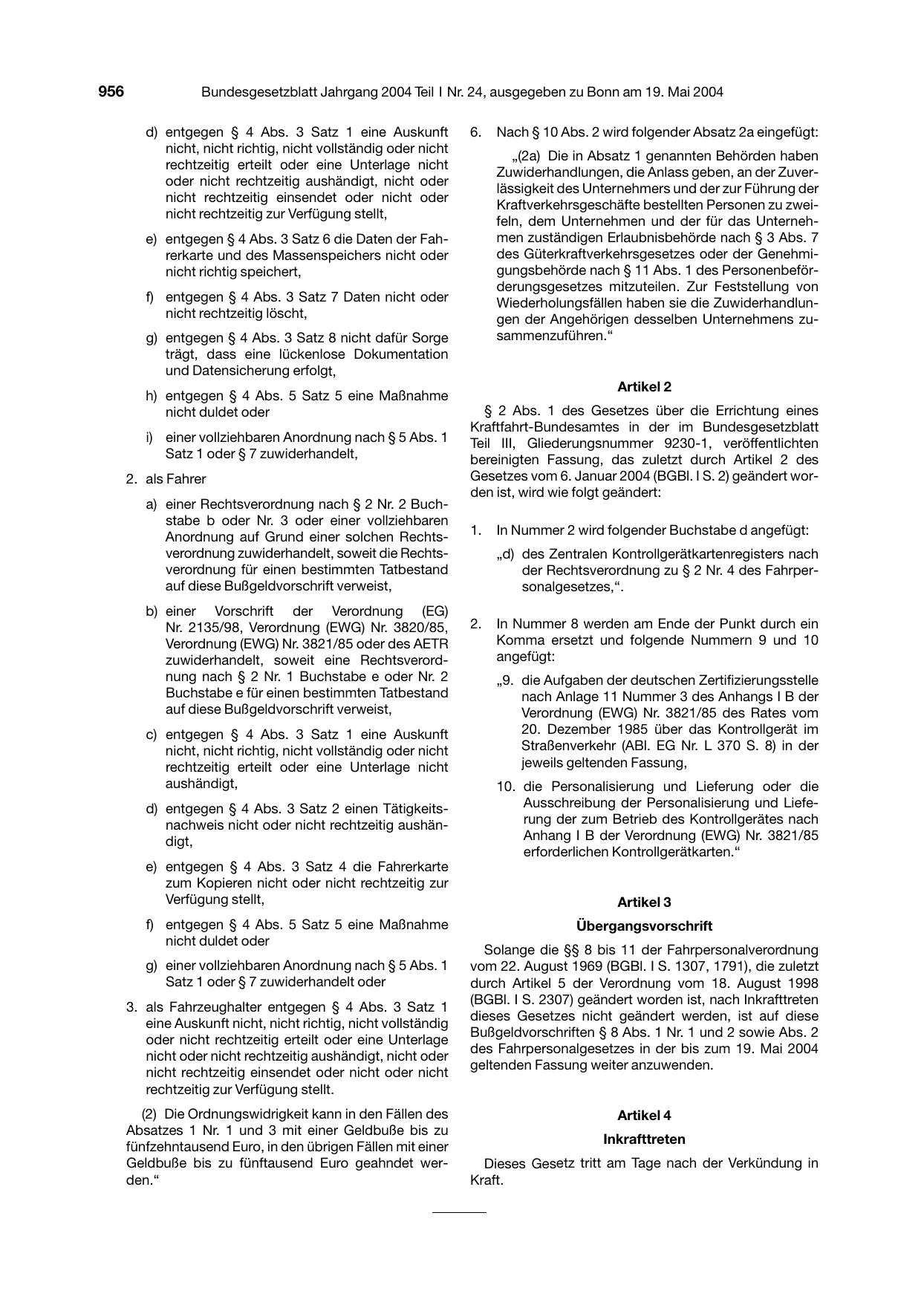 BGBl. 2004, Seite 956 — Originalseite als Abbildung