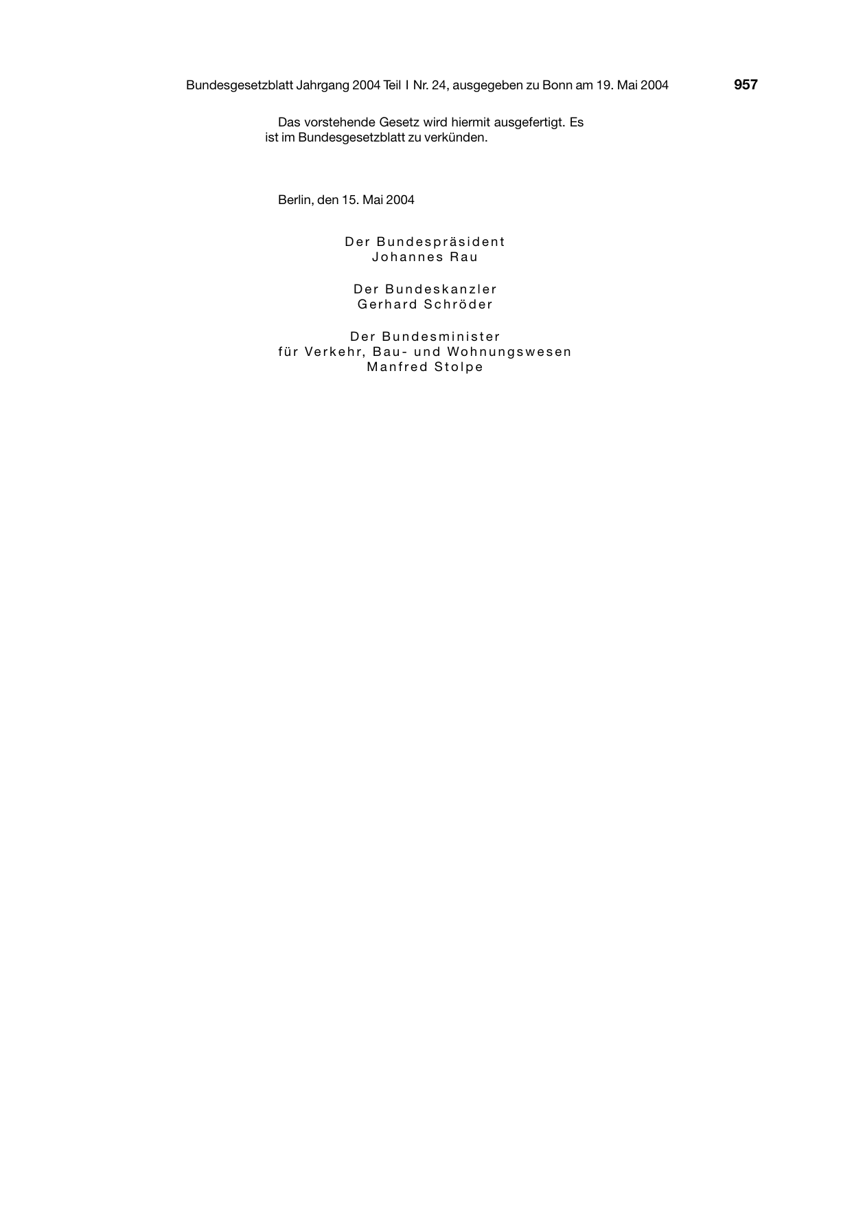 BGBl. 2004, Seite 957 — Originalseite als Abbildung