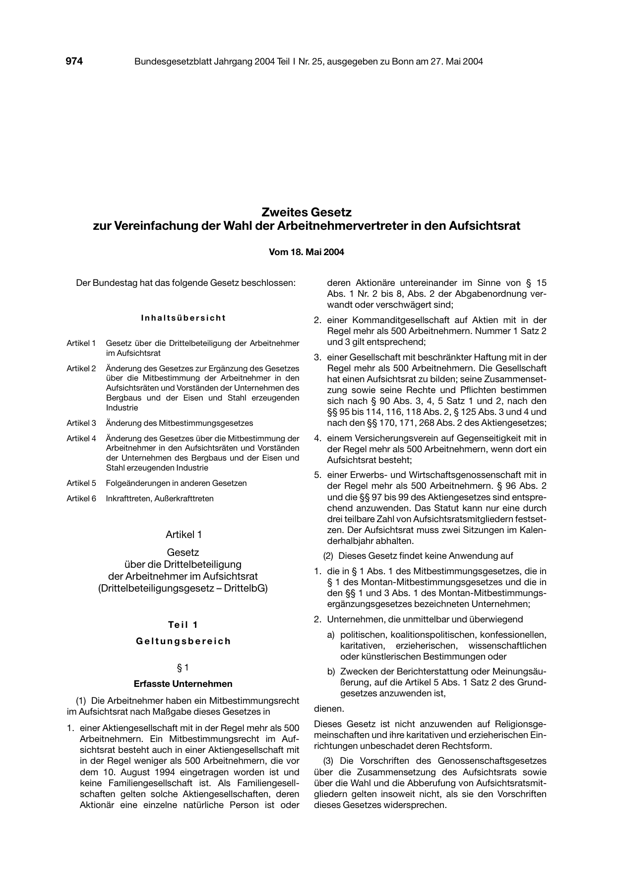 BGBl. 2004, Seite 974 — Originalseite als Abbildung