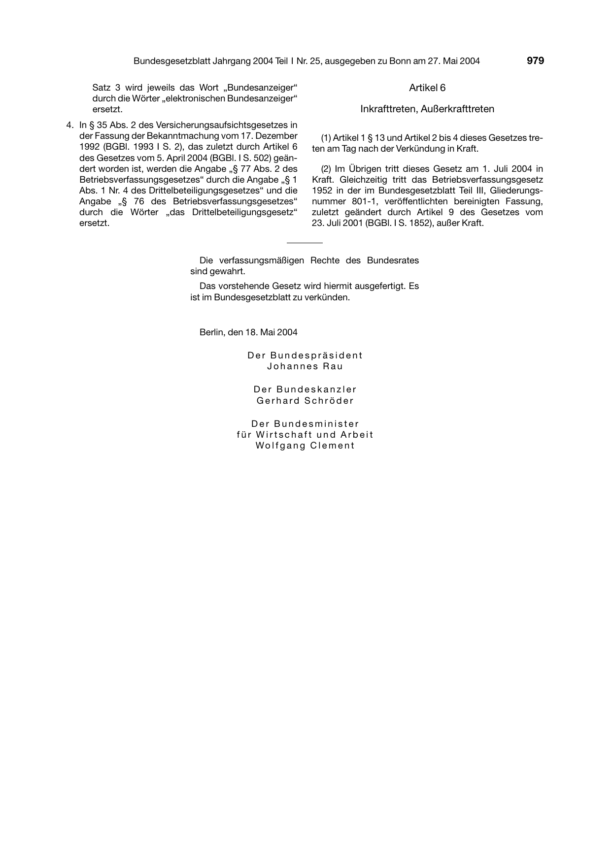 BGBl. 2004, Seite 979 — Originalseite als Abbildung