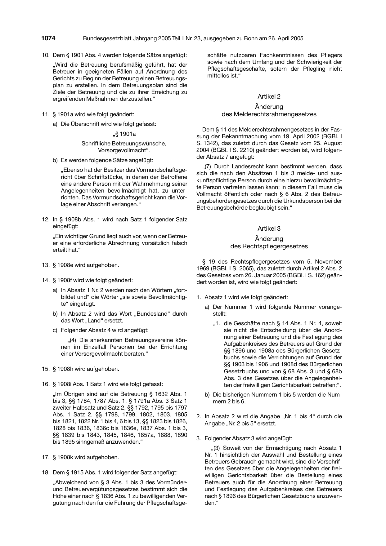 BGBl. 2005, Seite 1074 — Originalseite als Abbildung