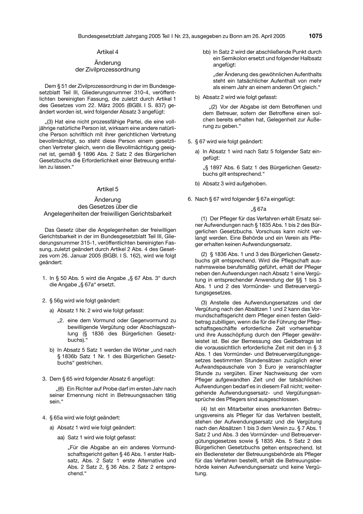 BGBl. 2005, Seite 1075 — Originalseite als Abbildung
