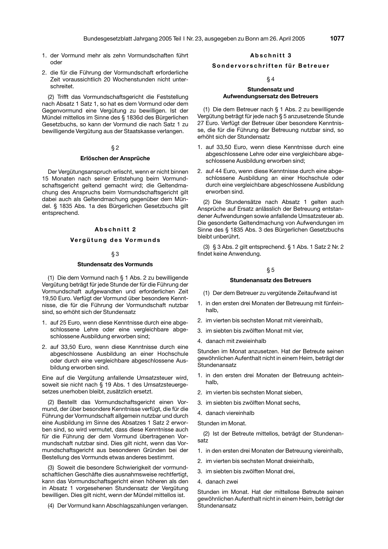 BGBl. 2005, Seite 1077 — Originalseite als Abbildung