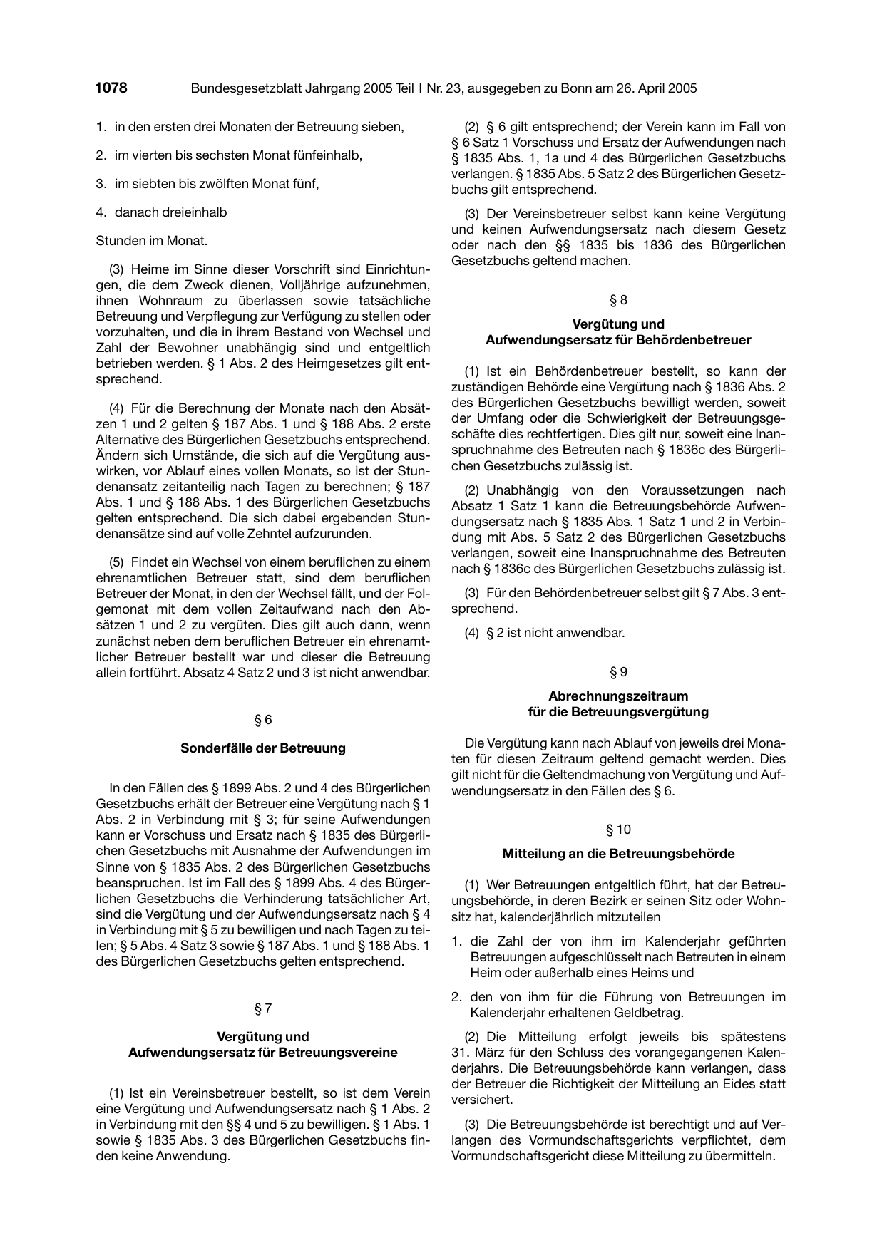 BGBl. 2005, Seite 1078 — Originalseite als Abbildung